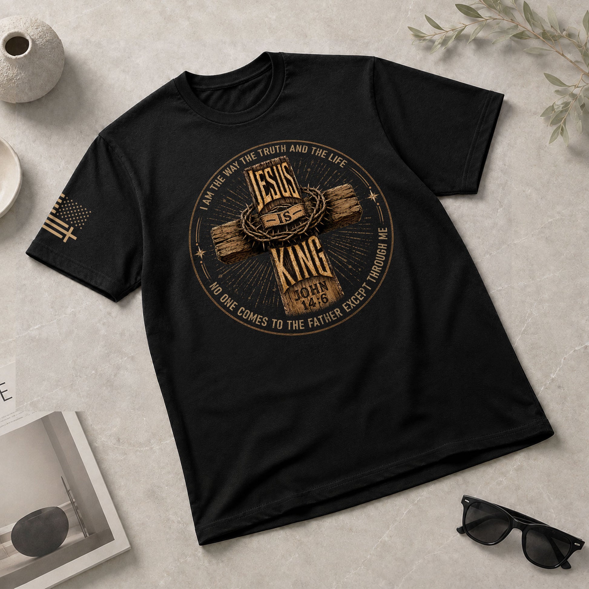 Jesus Is King Shirt Christian Men Shirt Wooden Cross John 14 6 Bible Verse Patriotic Tee - Rust Field Wear