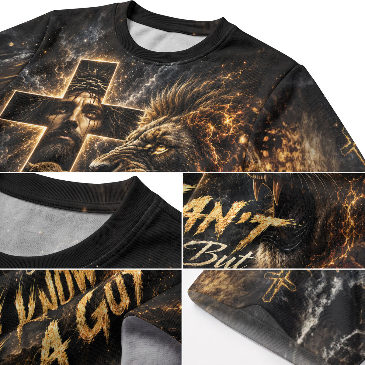 I Cant But I Know A Guy Jesus Lion Cross Christian 3D Graphic Crewneck Shirt For Men - Rust Field Wear