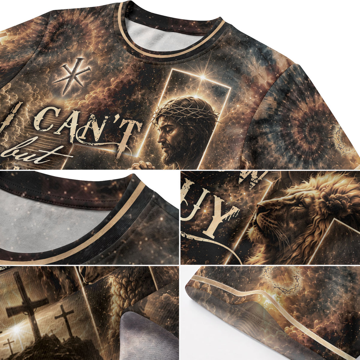 I Cant But I Know A Guy Jesus Lamb Lion Cross Christian 3D Graphic Crewneck Shirt Men - Rust Field Wear