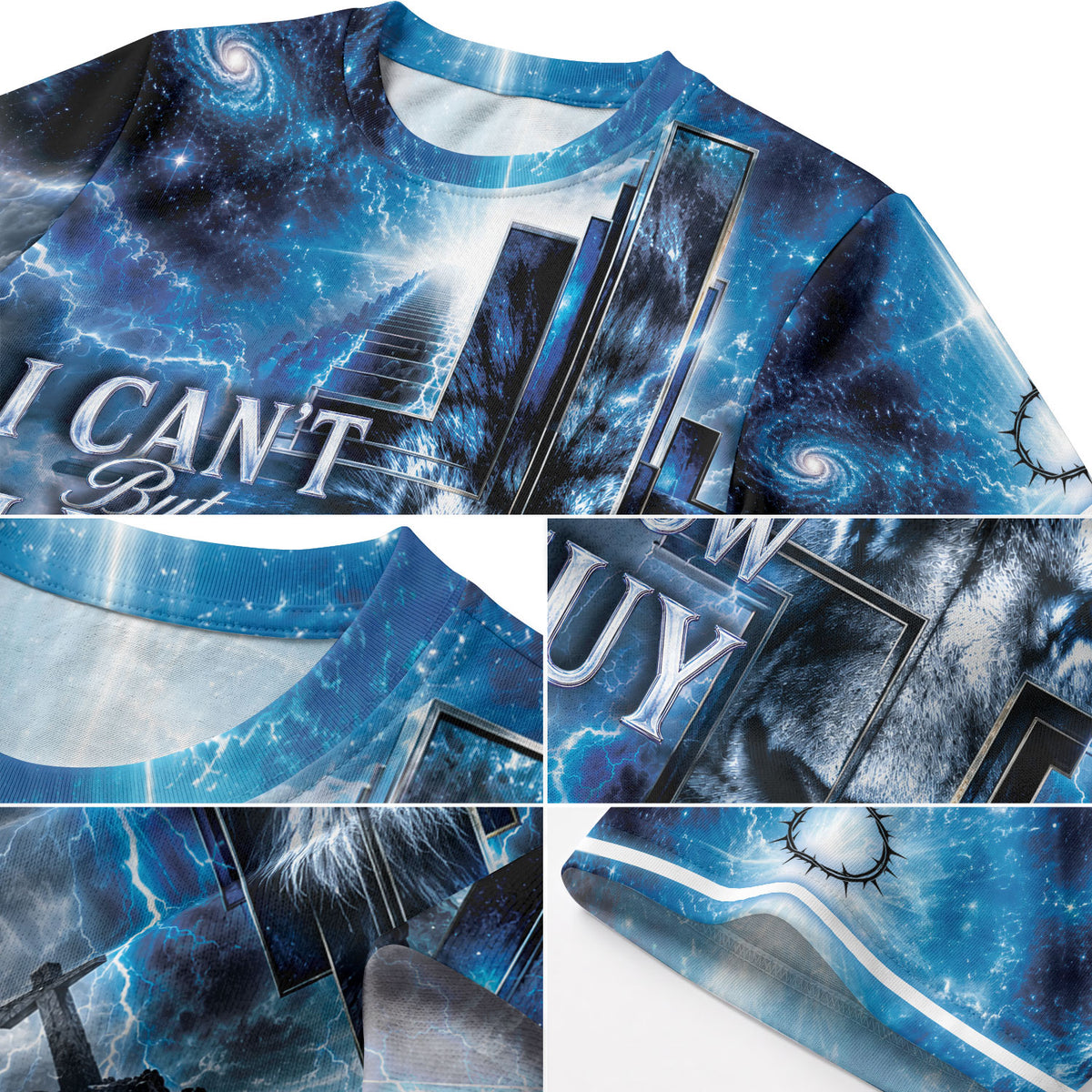 I Cant But I Know A Guy Blue Lion Cross Christian 3D Graphic Crewneck Shirt For Men - Rust Field Wear