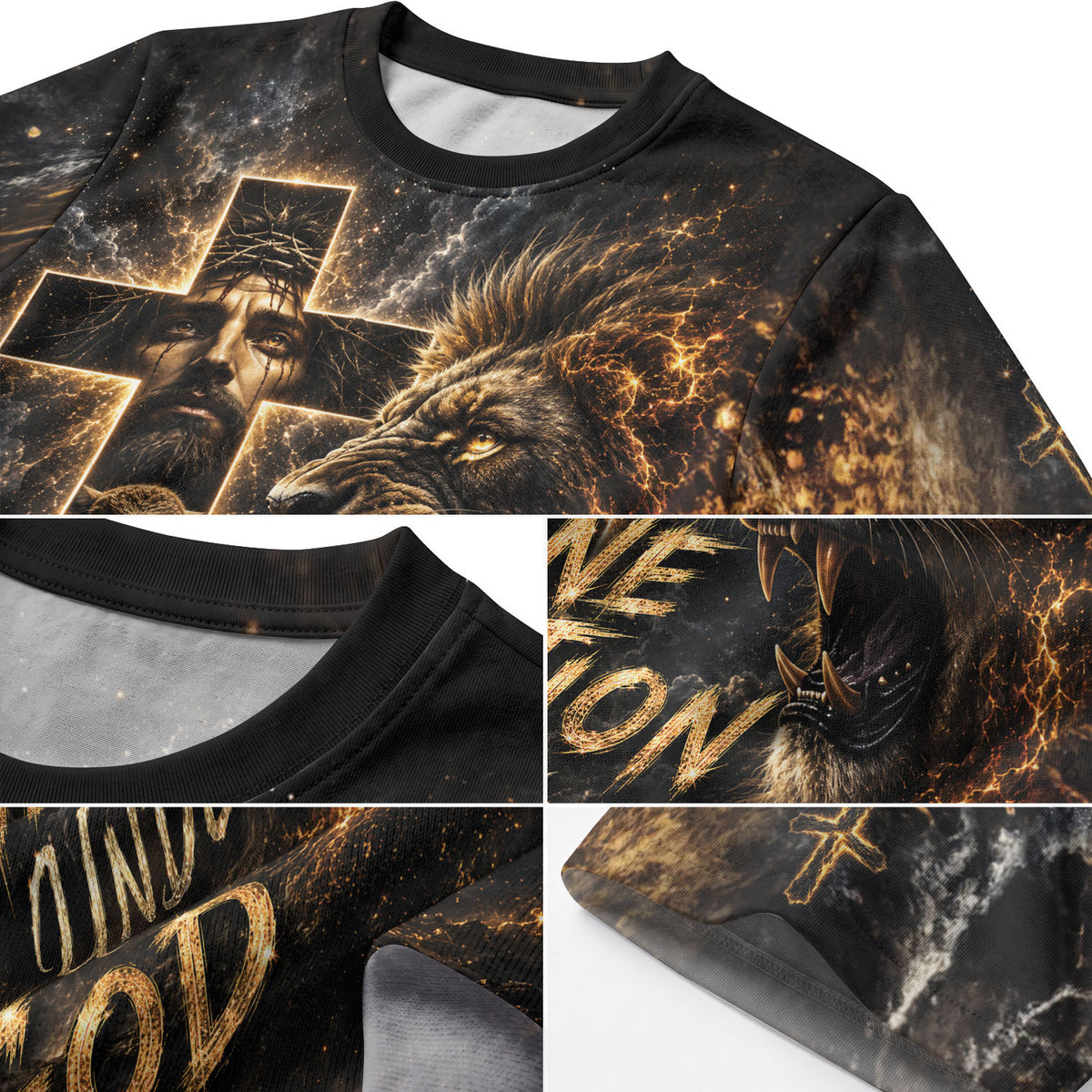 Christian Tee Shirts, Christian Shirts for Men - One Nation Under God Christian Jesus Lion Lamb Cross Graphic Tee - Rust Field Wear