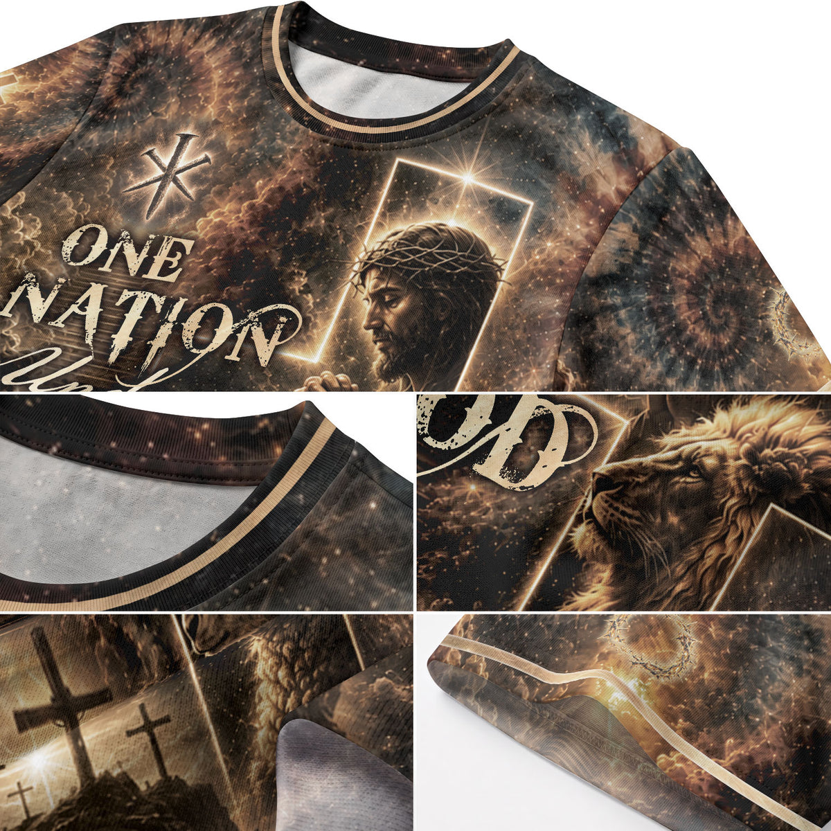 One Nation Under God Christian Praying Jesus Lion Lamb Cross Graphic Tee Faith Graphic, Christian Tee Shirts - Christian Shirts for Men - Rust Field Wear
