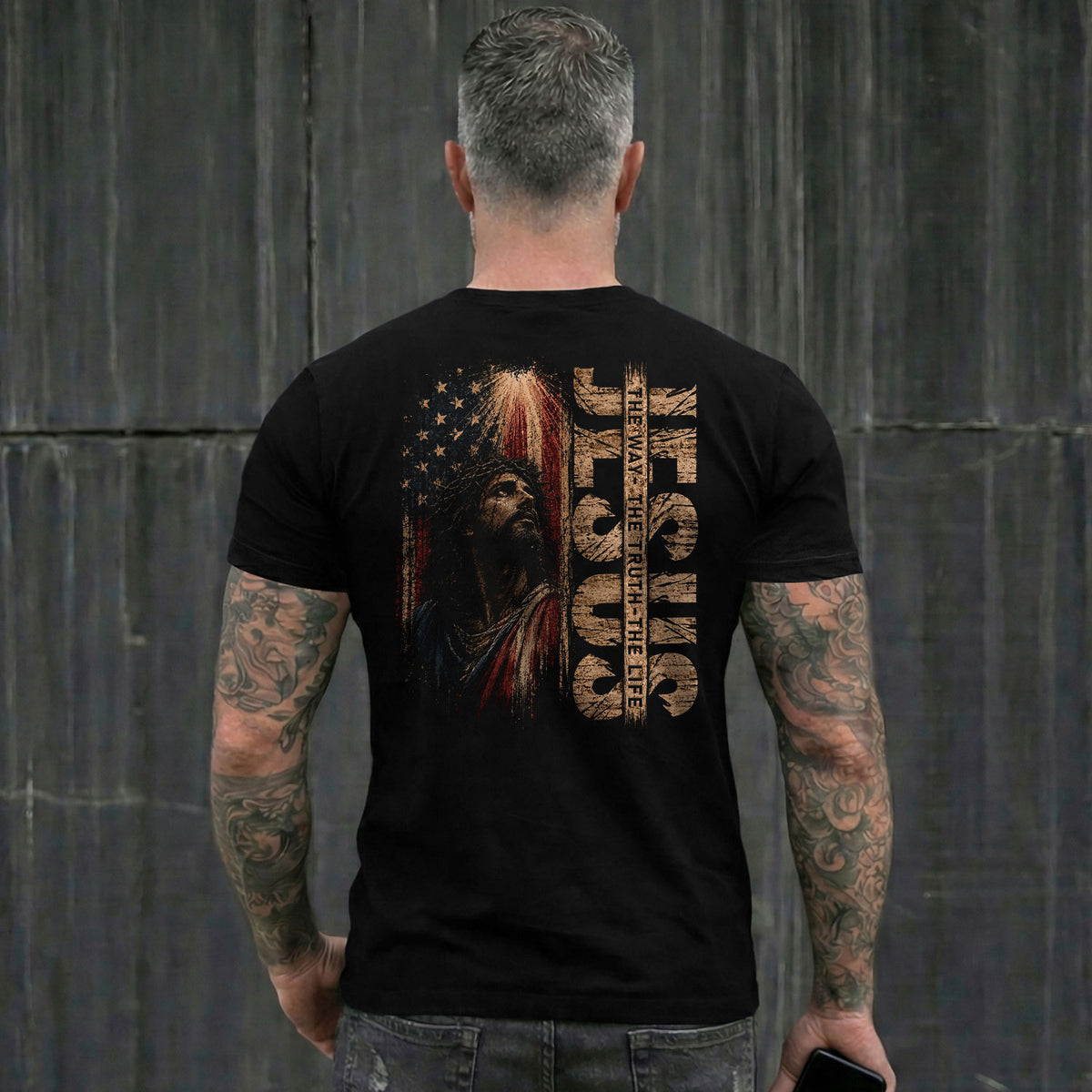 Jesus The Way The Truth The Life Shirt American Flag Christian Graphic Casual Crewneck Men - Rust Field Wear