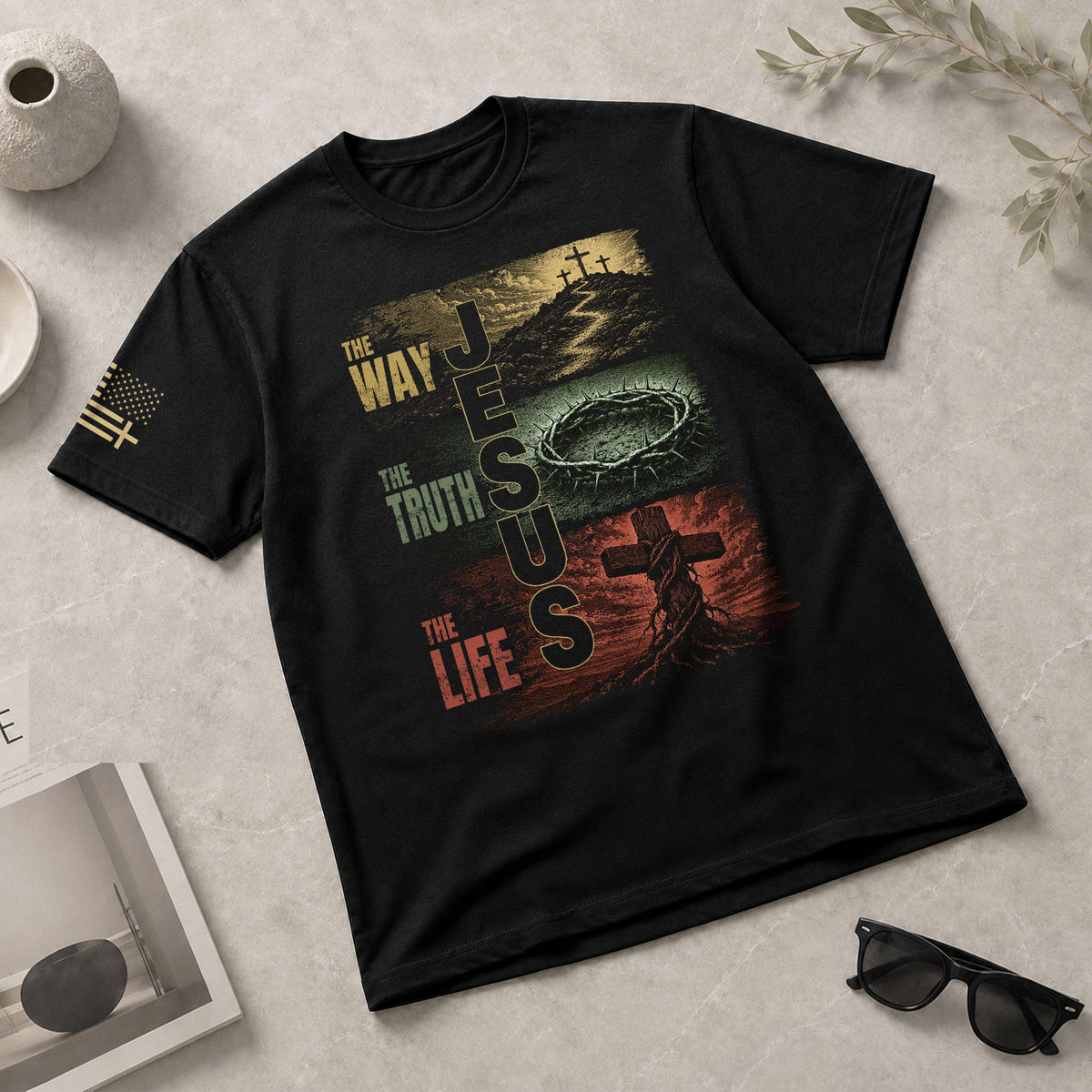Jesus The Way The Truth The Life Calvary Cross Christian Graphic Crewneck Tee Men - Rust Field Wear