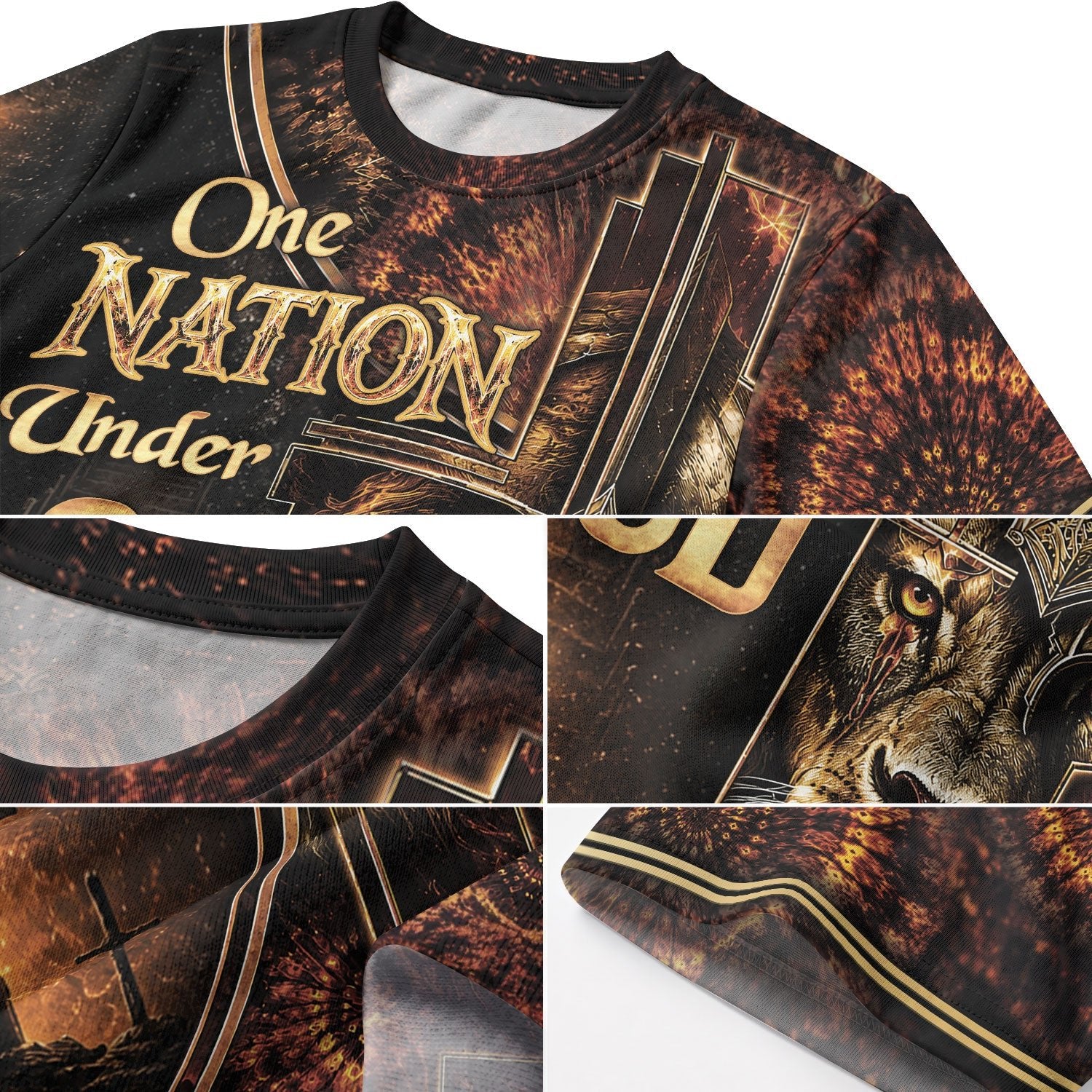Christian Shirts for Men, One Nation Under God Lion Cross Christian Jesus Golden Graphic - Christian Tee Shirts - Rust Field Wear