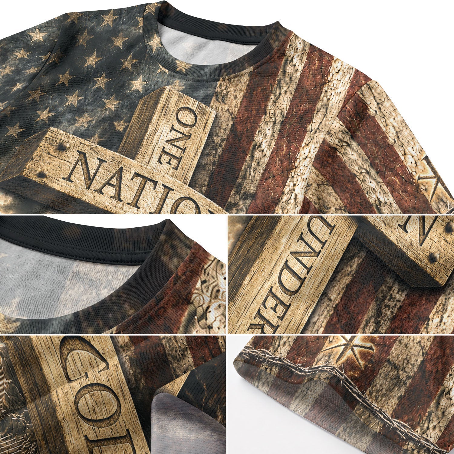 Christian Tee Shirts - One Nation Under God Cross Flag Lamb Christian Patriotic, Christian Shirts for Men - Rust Field Wear