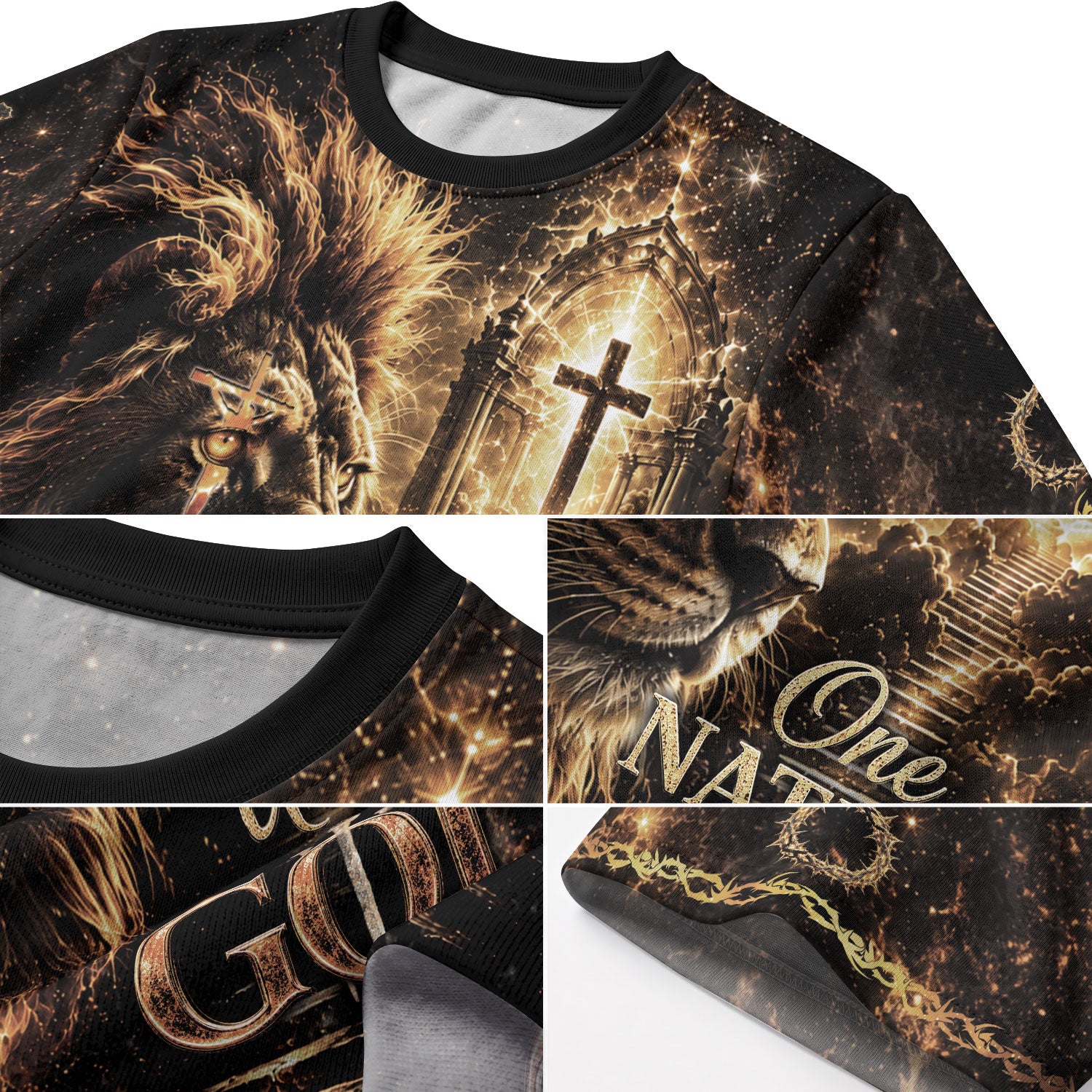One Nation Under God Lion Cross Christian Jesus Fiery Graphic Christian Faith Design - Christian Tee Shirts, Christian Shirts for Men - Rust Field Wear