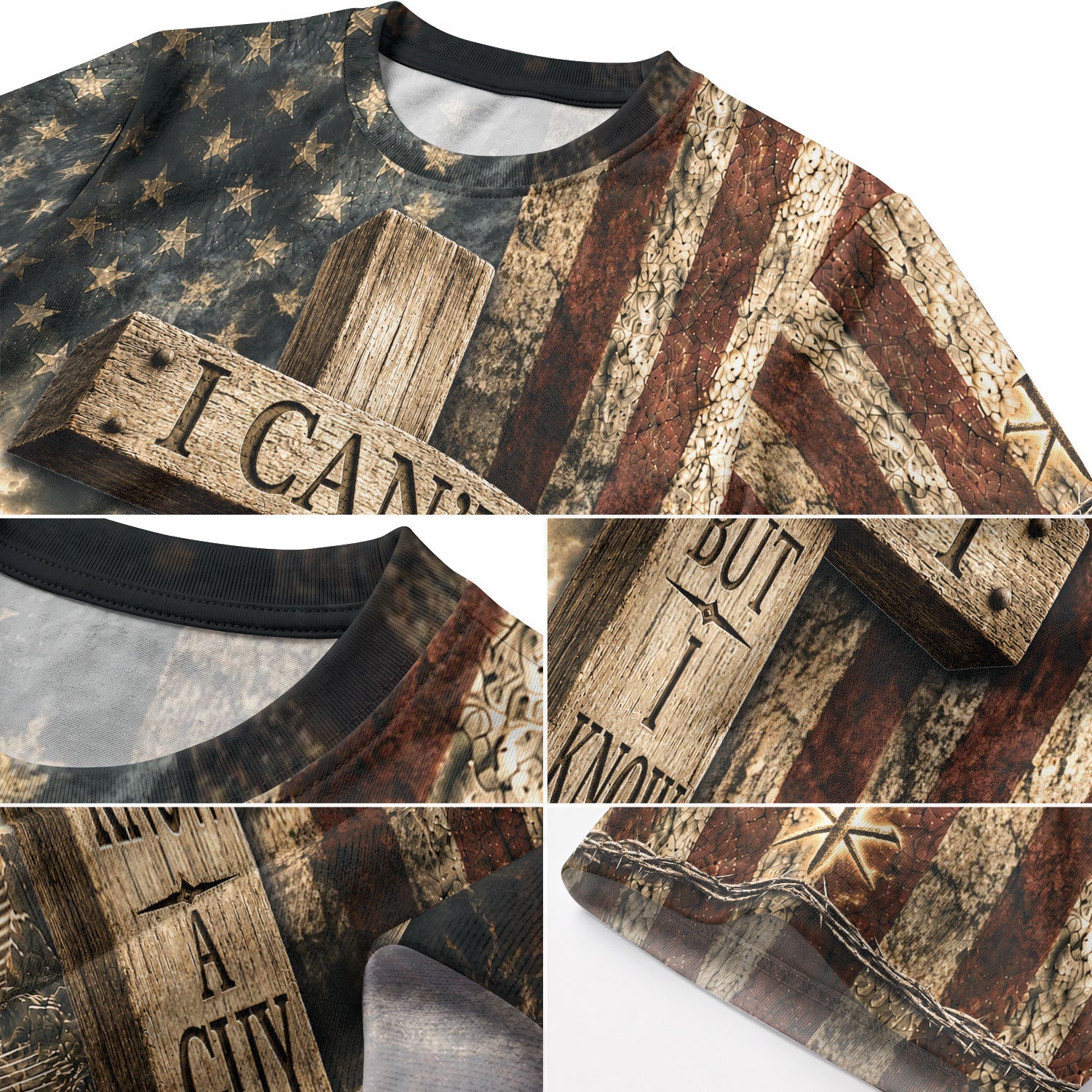 Christian Tee Shirts, I Can't But I Know A Guy Cross Flag Lamb Christian Patriotic - Christian Shirts for Men - Rust Field Wear