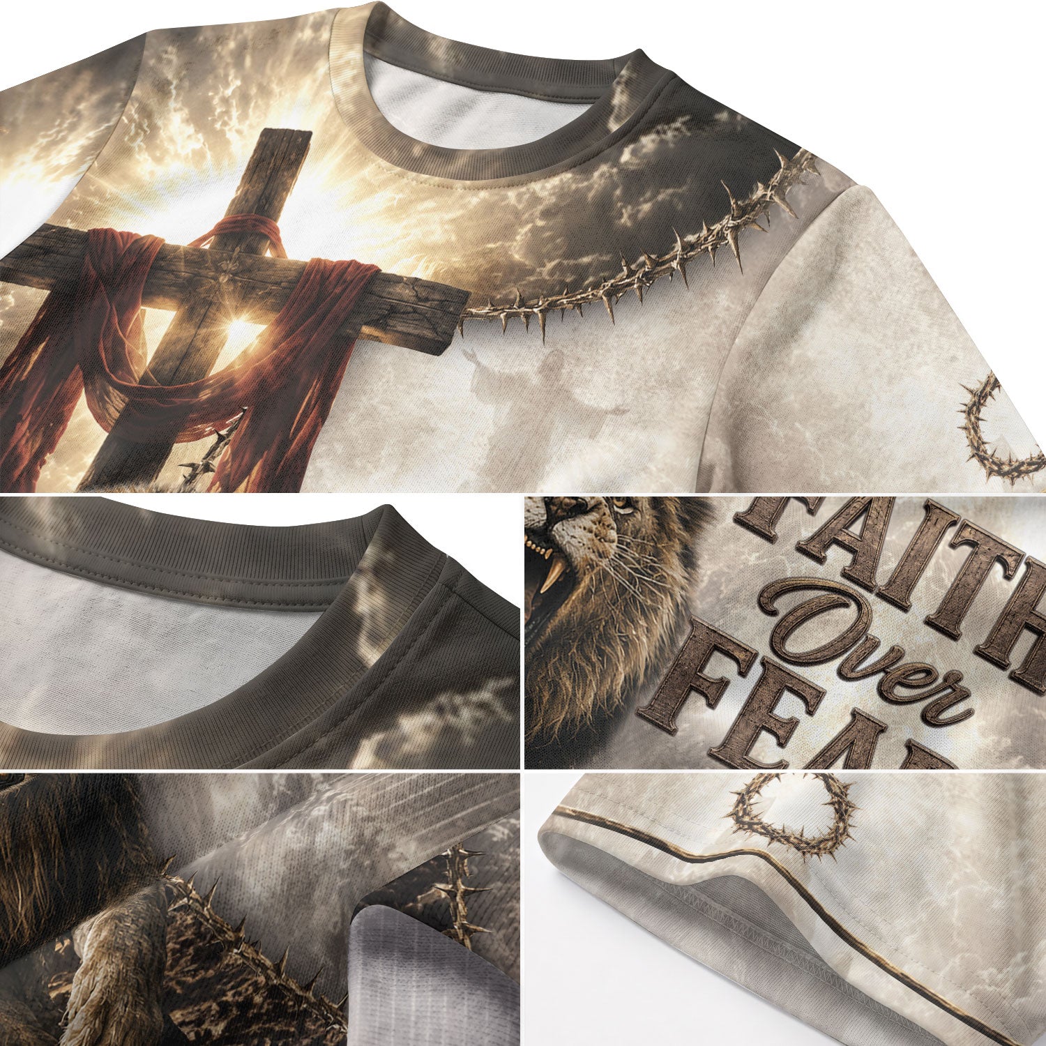 Faith Over Fear Jesus Shirt Bold Christian Lion Angel Wings Cross 3D All Over Print Men