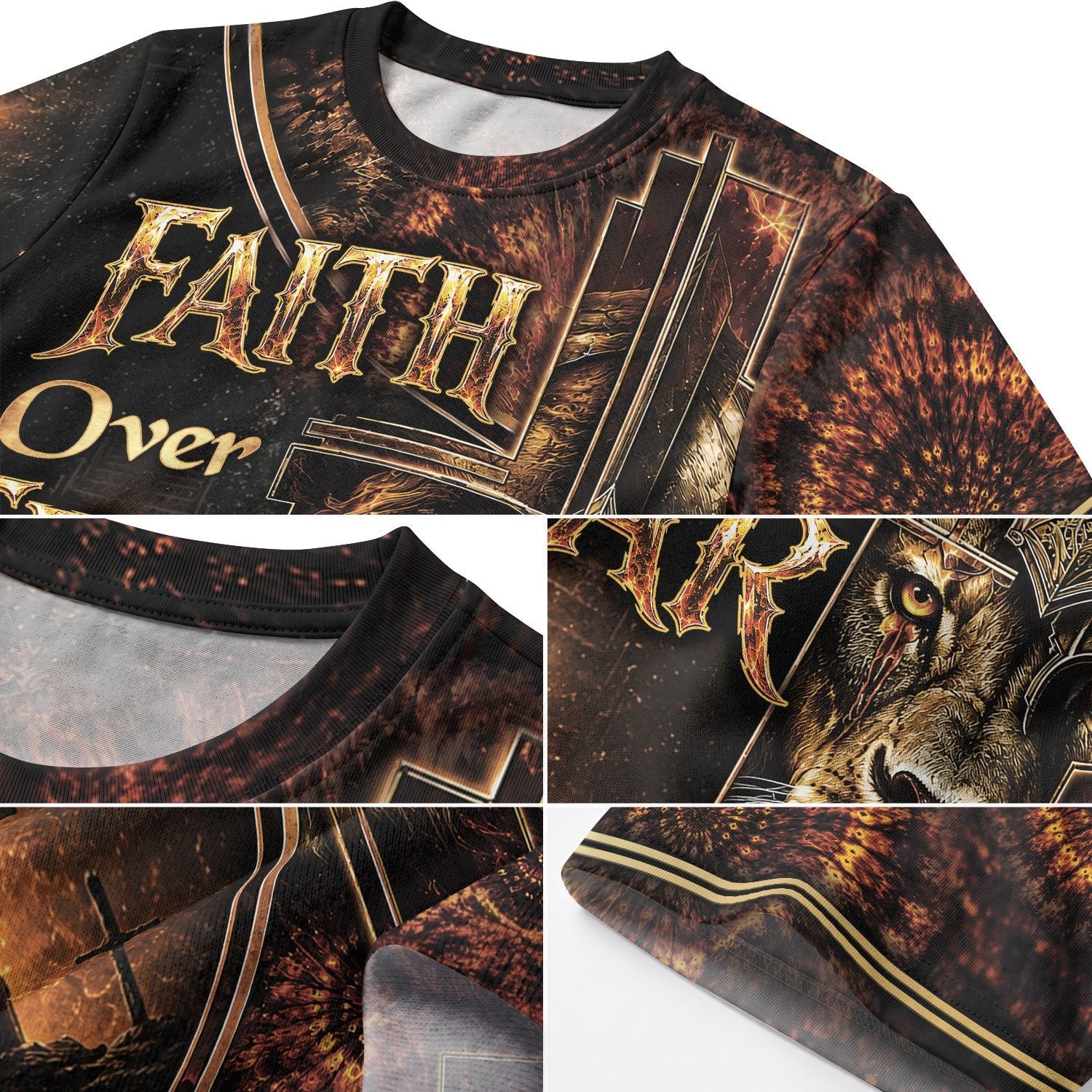 Faith Over Fear Lion Cross Christian Jesus Golden Graphic - Christian Tee Shirts, Christian Shirts for Men - Rust Field Wear