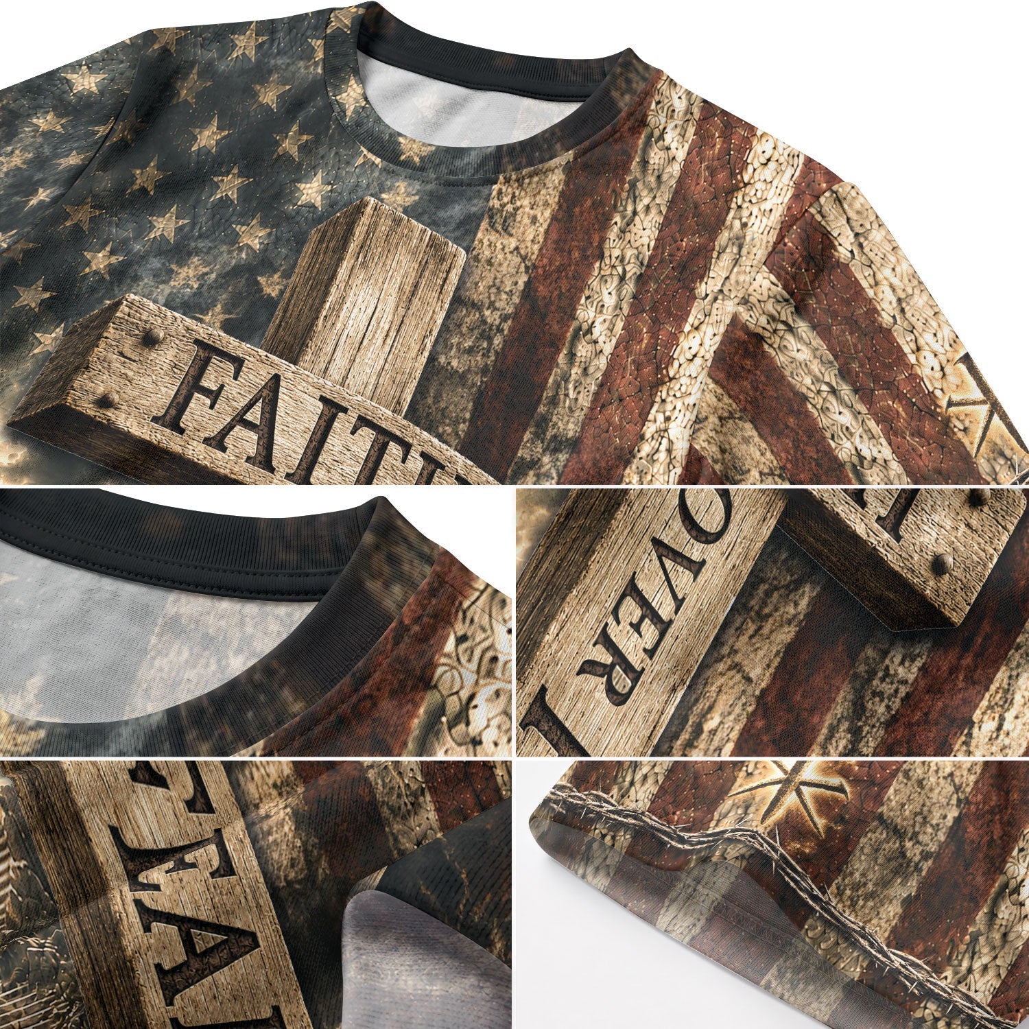 Faith Over Fear Cross Flag Lamb Christian Patriotic Graphic - Christian Shirts for Men, Christian Tee Shirts - Rust Field Wear