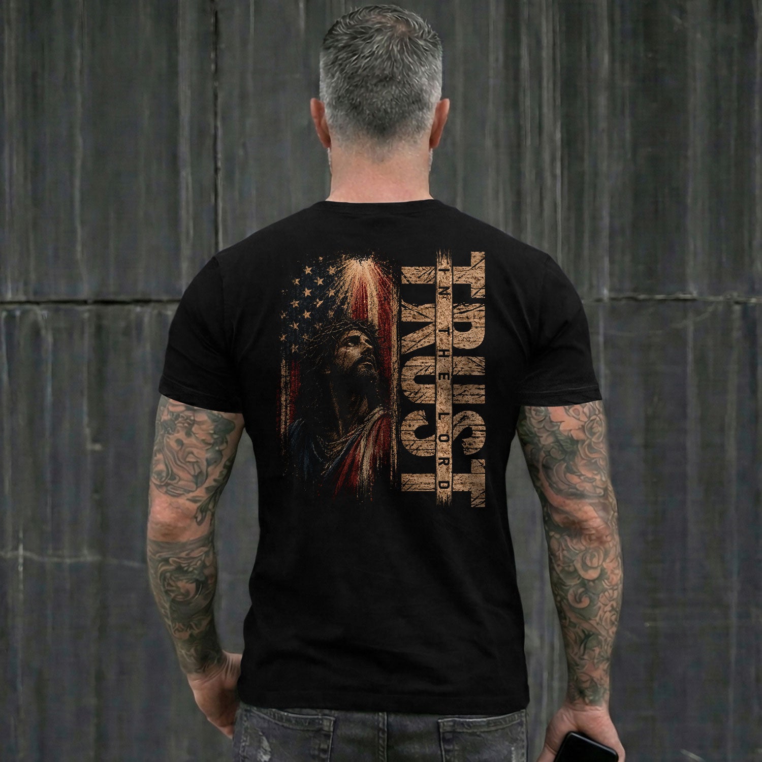 Trust in the Lord Shirt Men Christian Jesus American Flag T-Shirt Religious Faith Tee - Rust Field Wear