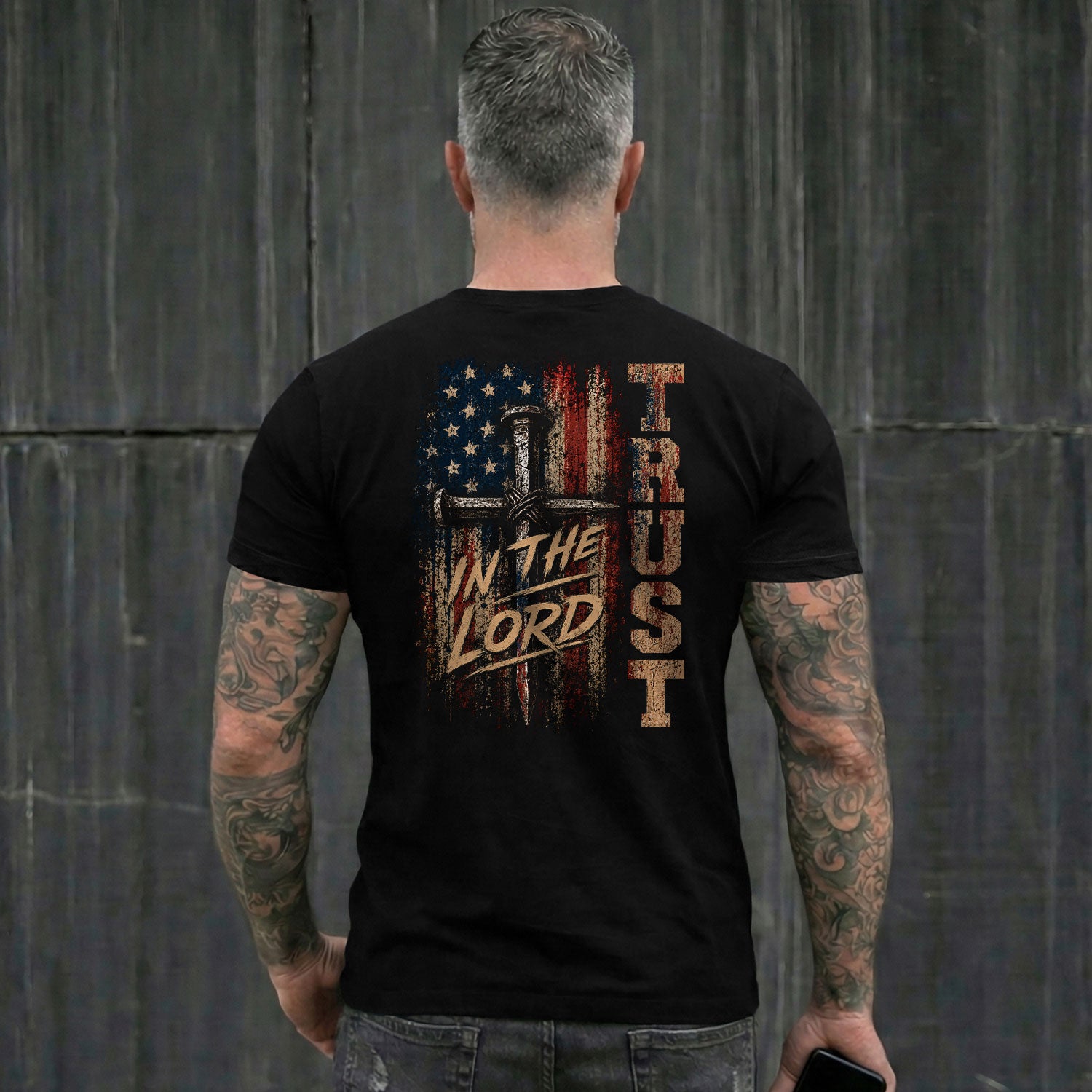 Trust In The Lord Shirt Mens Jesus Cross Flag Tee Christian Religious Graphic Shirt - Rust Field Wear