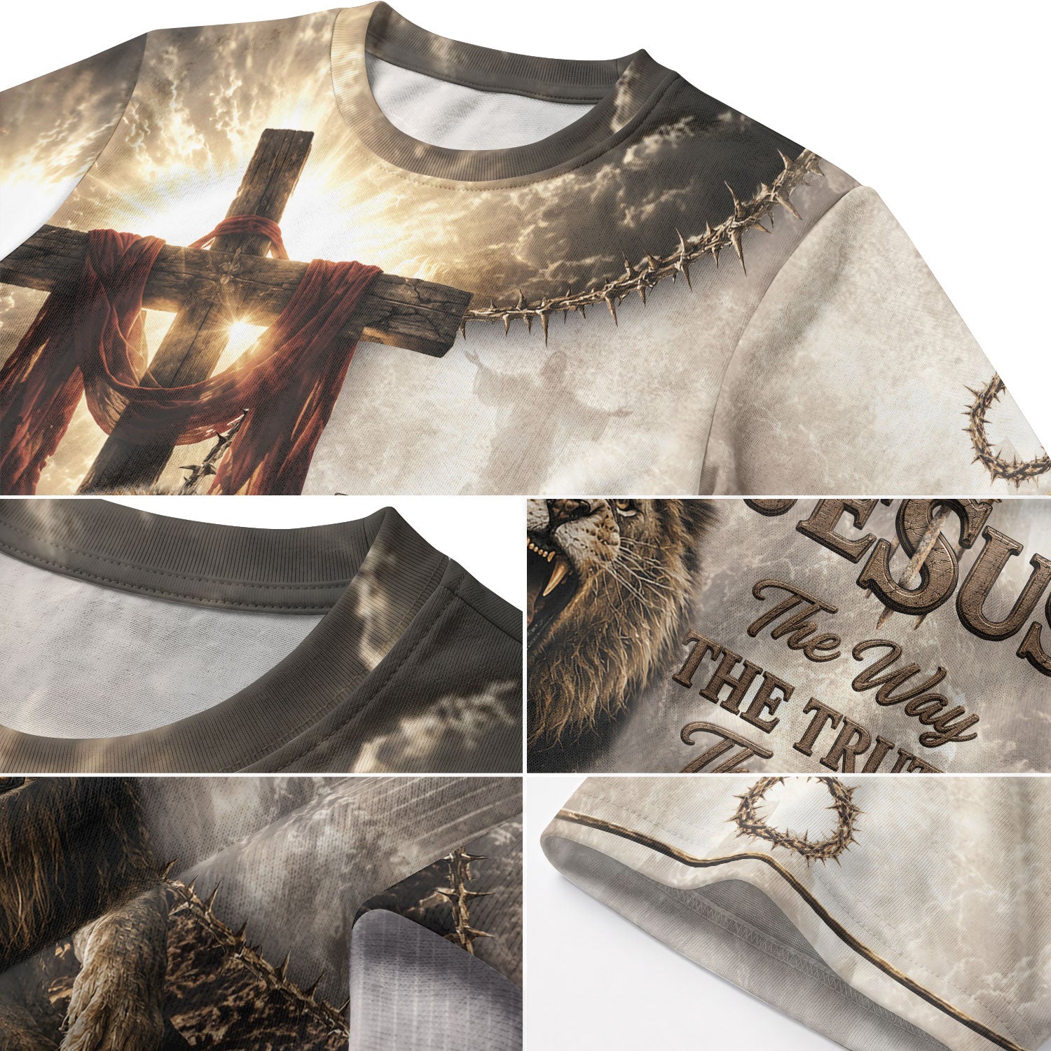 Jesus The Way The Truth The Life Lion Wings Cross 3D Men Shirt Christian Graphic Tee