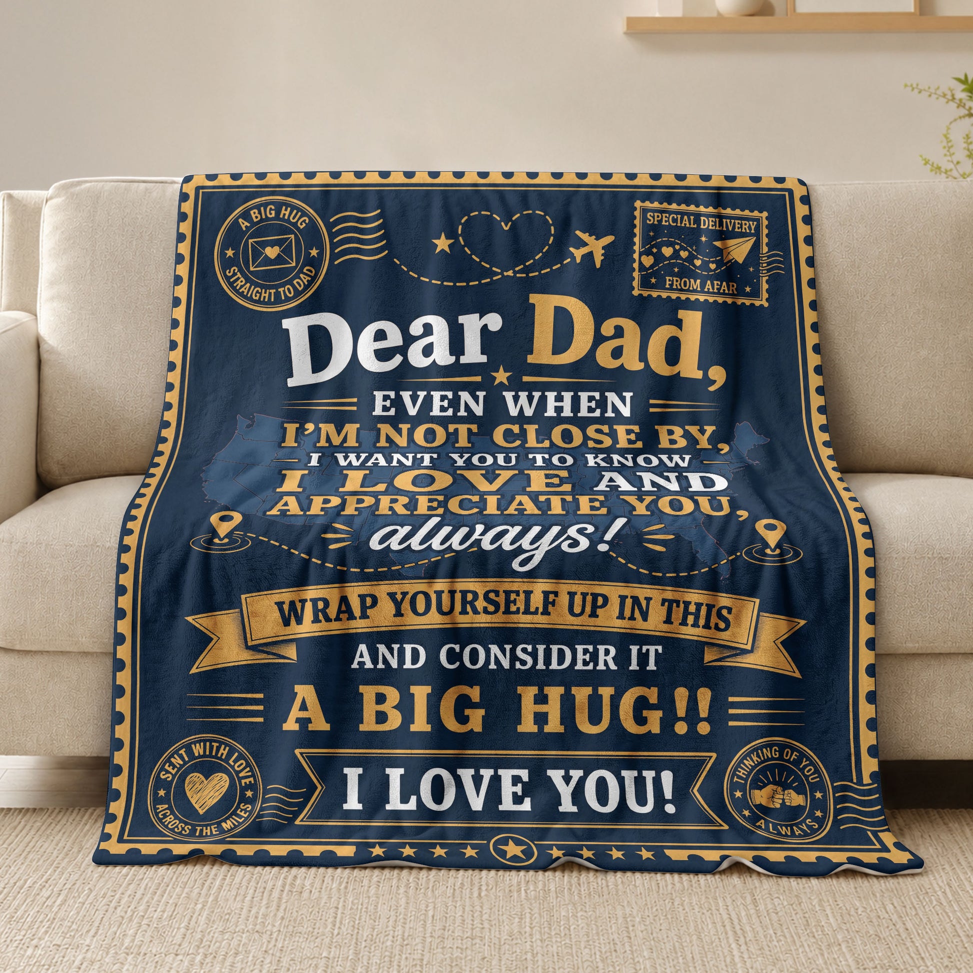 Gift for Dad Blanket Long Distance Hug Throw Blanket Father's Day Gift Daughter Son - Rust Field Wear