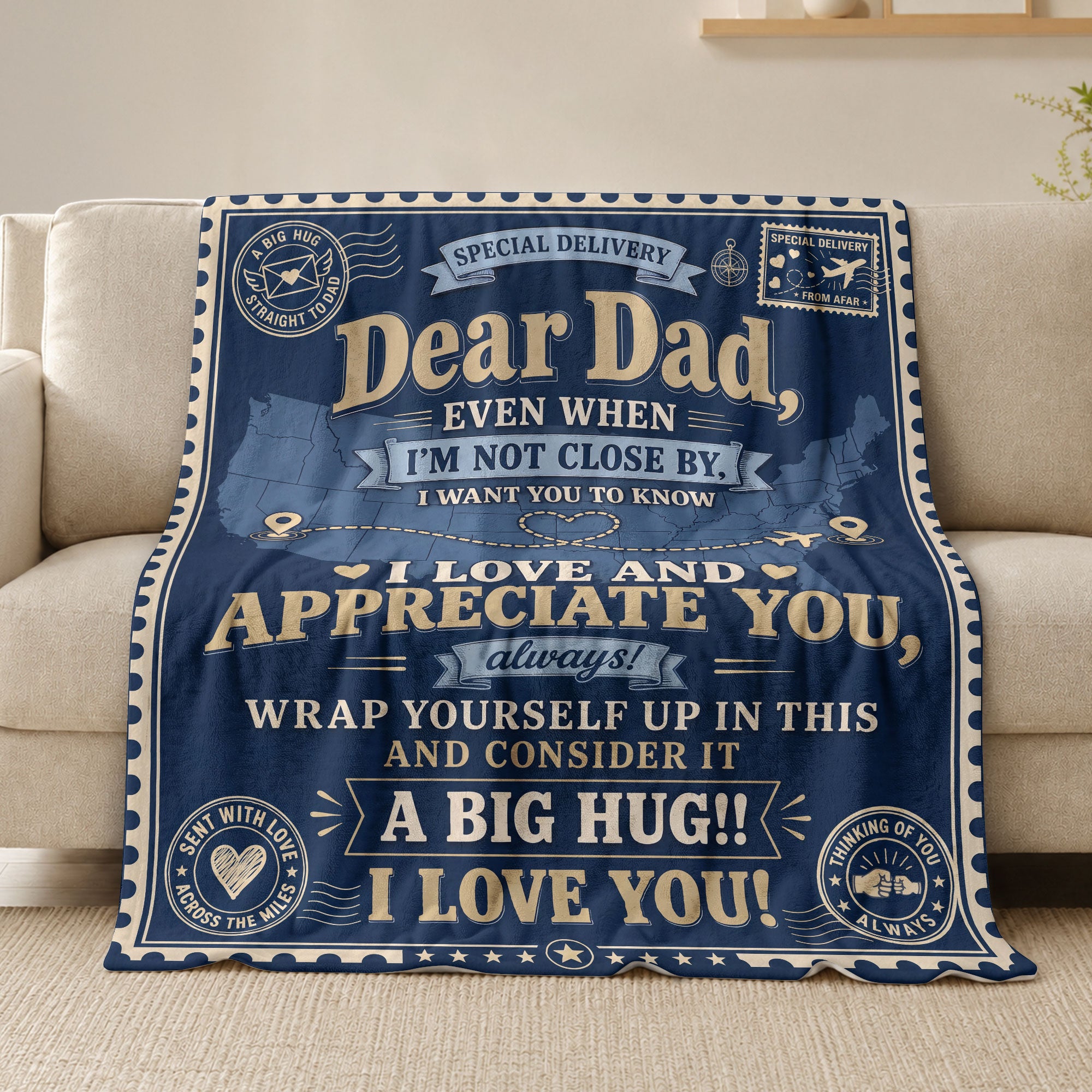 Dad Blanket Gift Long Distance Hug Throw Blanket Gifts for Dad from Daughter Son - Rust Field Wear
