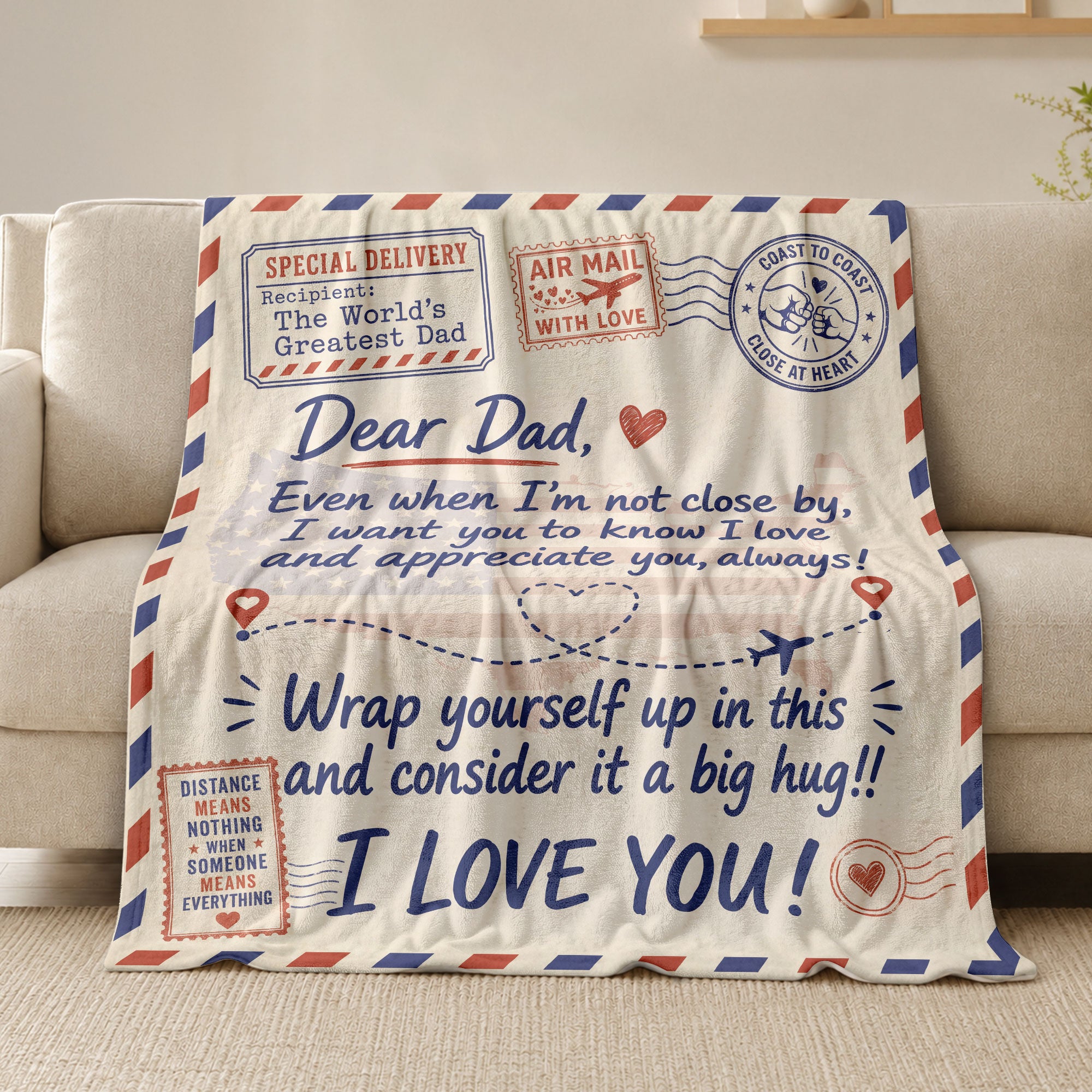 Dad Blanket Gift Long Distance Hug Fleece Throw Blanket Father's Day Present Son - Rust Field Wear