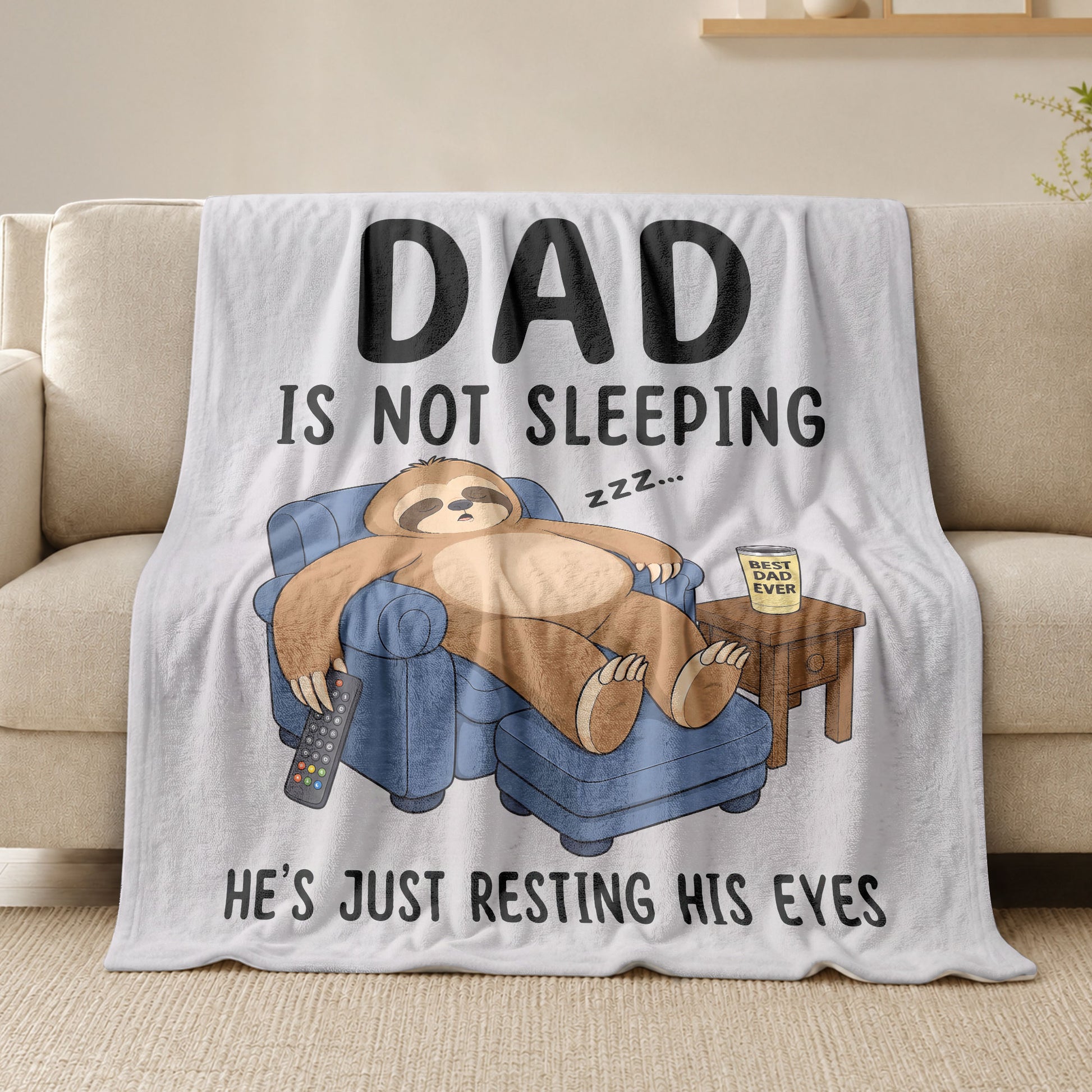 Dad Resting His Eyes Sloth Graphic Throw Blanket Funny Gift For Father Day Cozy Home - Rust Field Wear