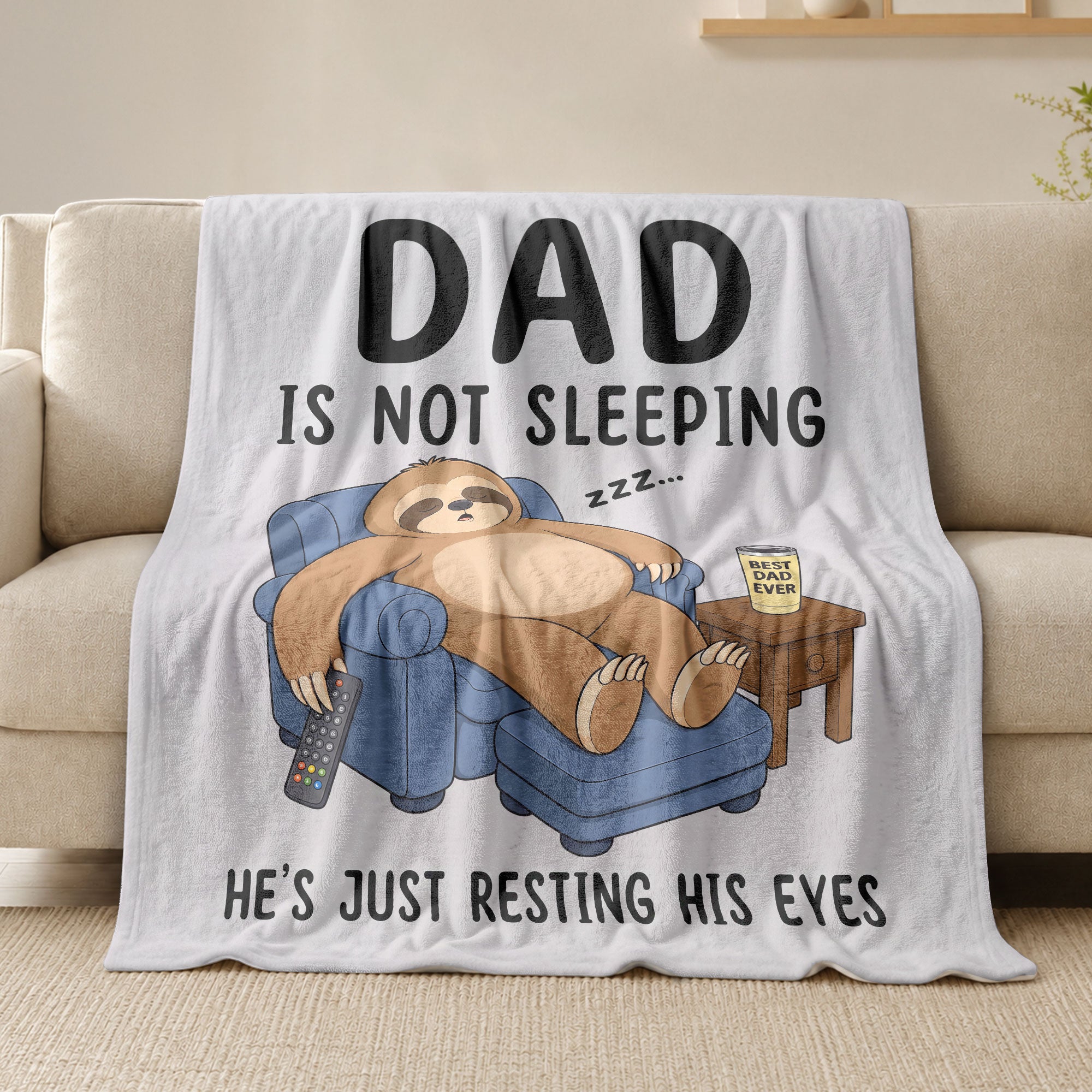 Dad Resting His Eyes Sloth Graphic Throw Blanket Funny Gift For Father Day Cozy Home - Rust Field Wear