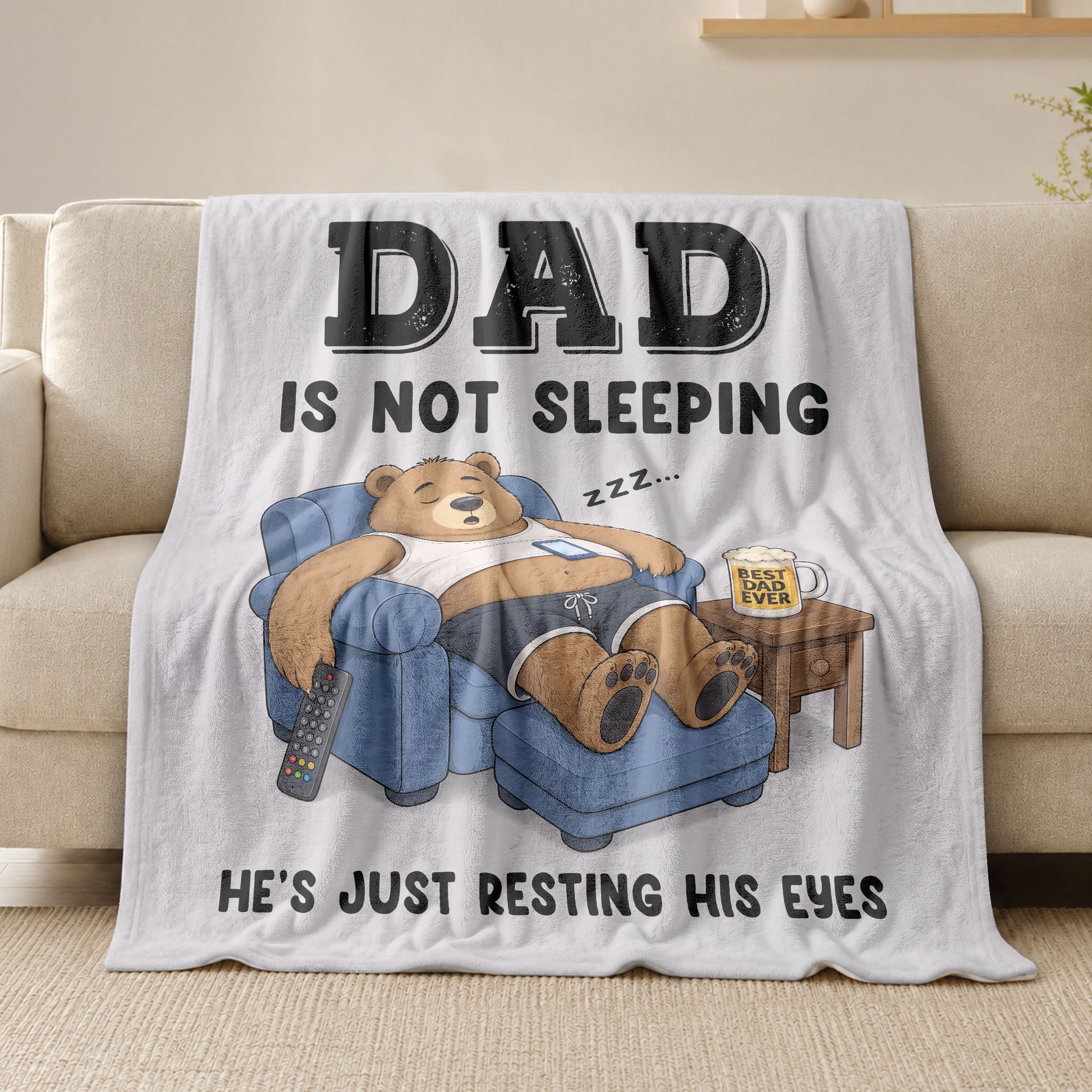 Dad Resting His Eyes Bear Graphic Throw Blanket Funny Gift For Father Day Cozy Home - Rust Field Wear