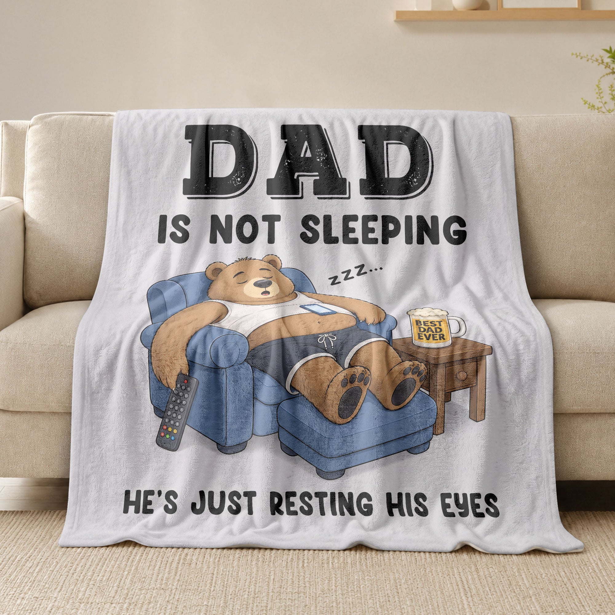 Dad Resting His Eyes Bear Graphic Throw Blanket Funny Gift For Father Day Cozy Home - Rust Field Wear