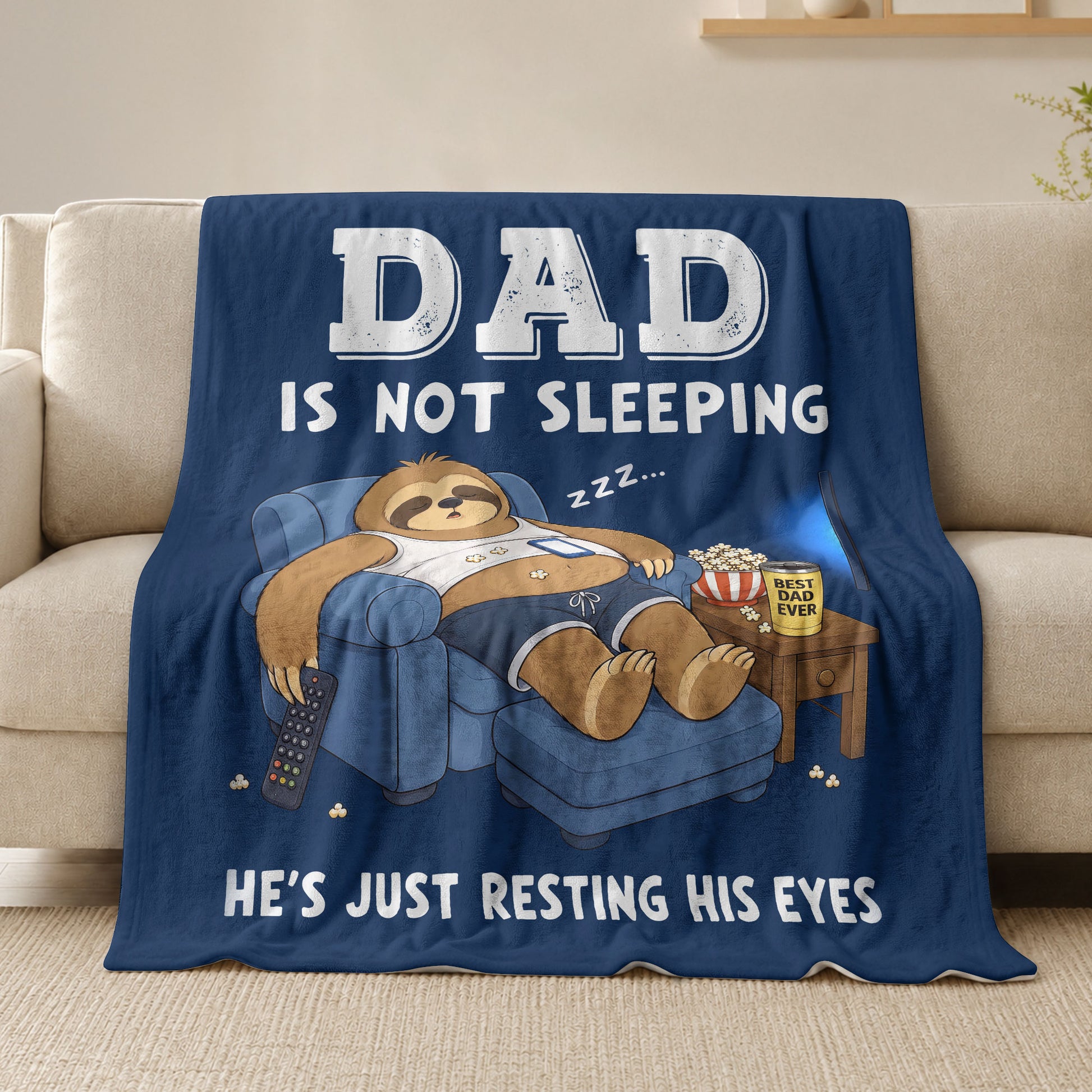 Dad Is Not Sleeping Sloth Funny Gift Throw Blanket For Father Day Home Decor Apparel - Rust Field Wear