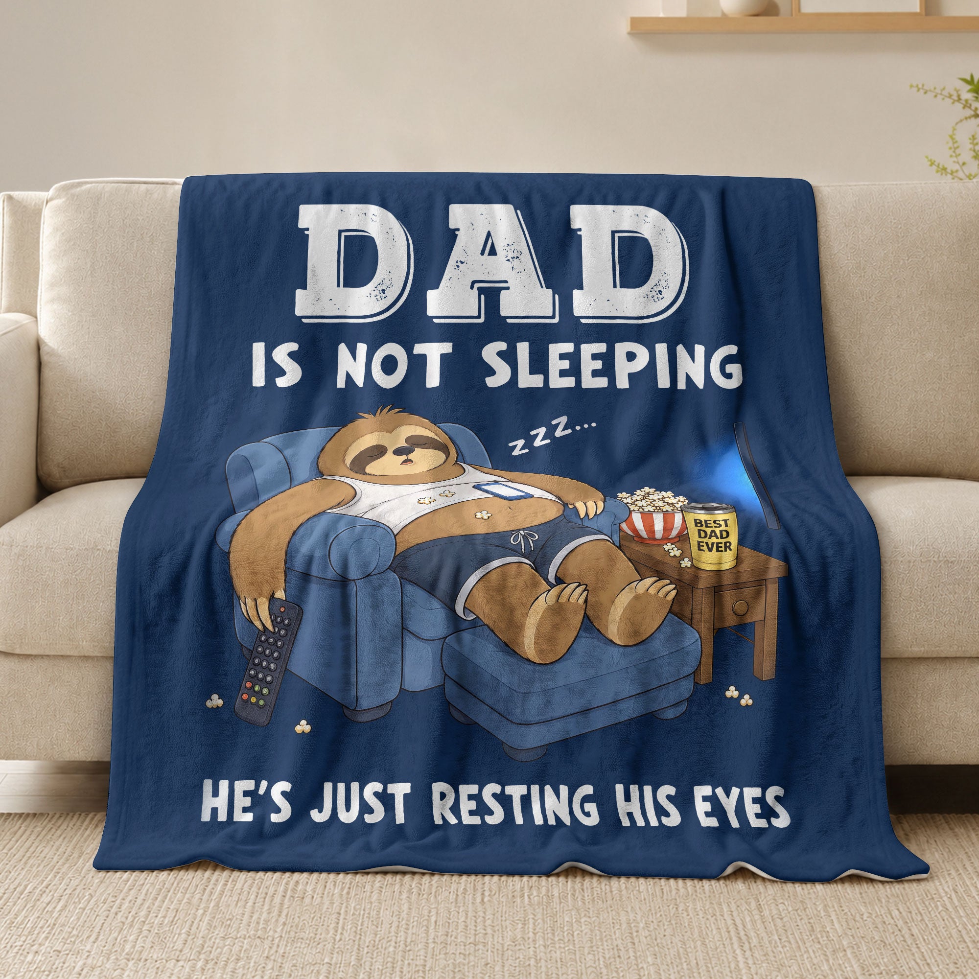 Dad Is Not Sleeping Sloth Funny Gift Throw Blanket For Father Day Home Decor Apparel - Rust Field Wear