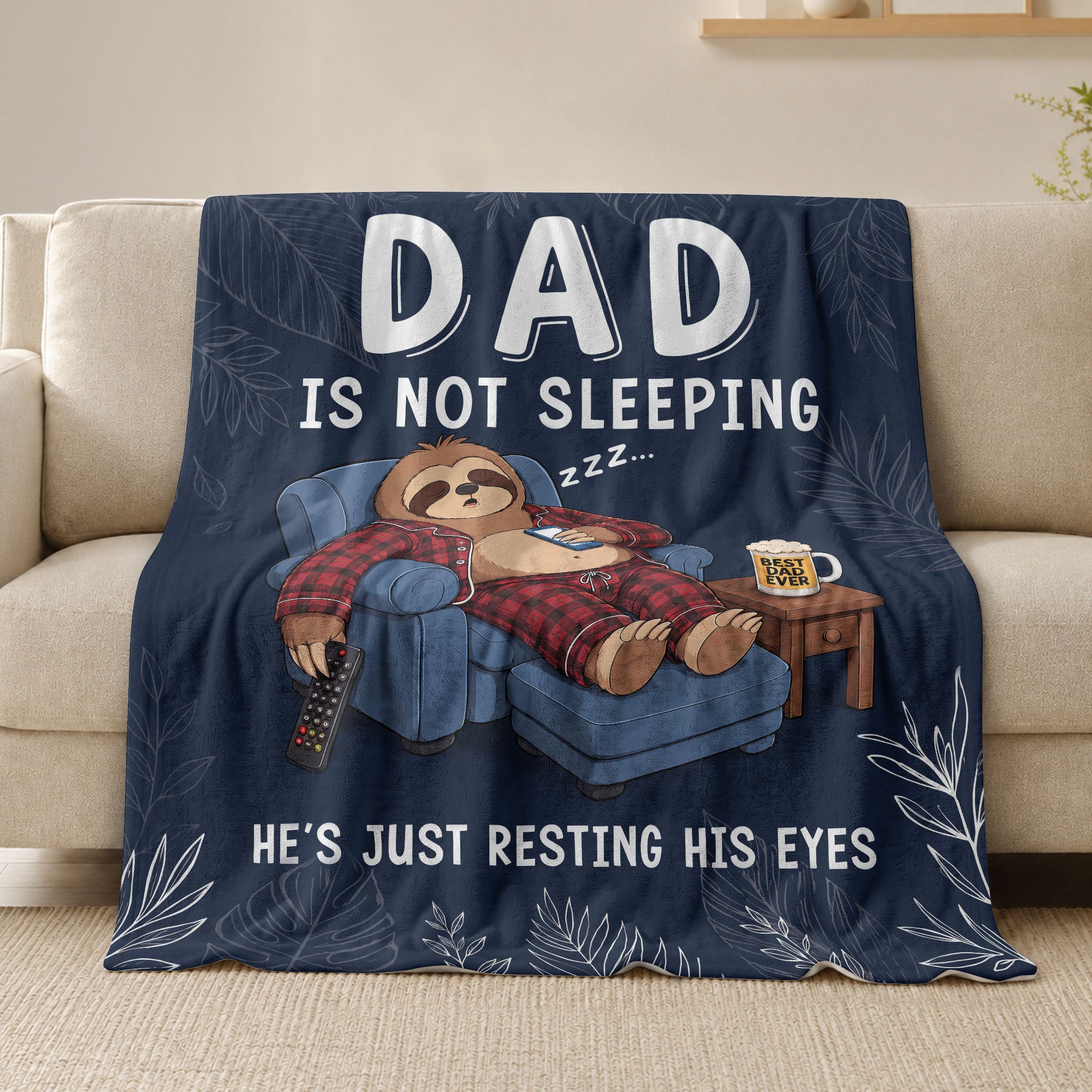 Dad Is Not Sleeping Sloth Pajama Funny Gift Throw Blanket For Father Day Home Decor - Rust Field Wear