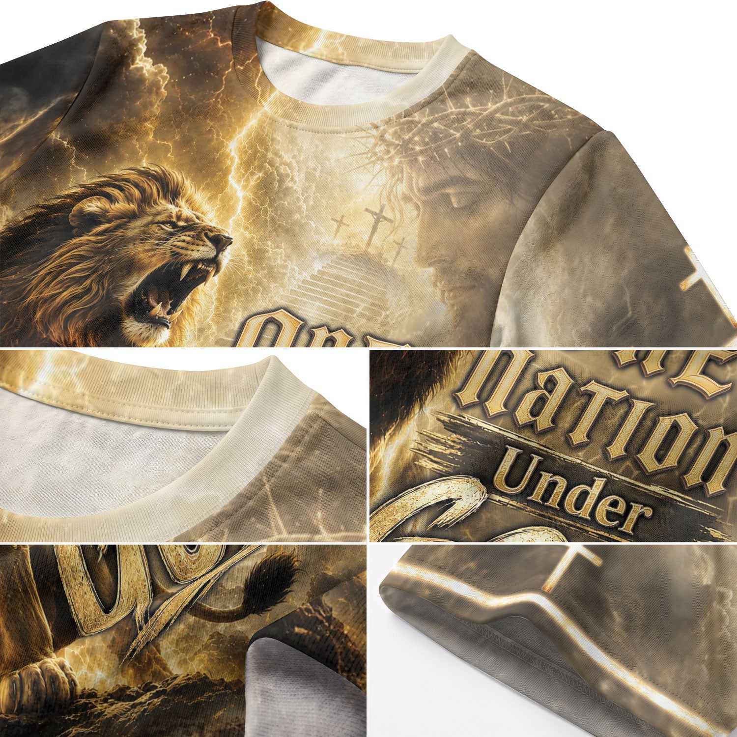 One Nation Under God Shirt Christian Roaring Lion Cross Jesus 3D Graphic Men Tee