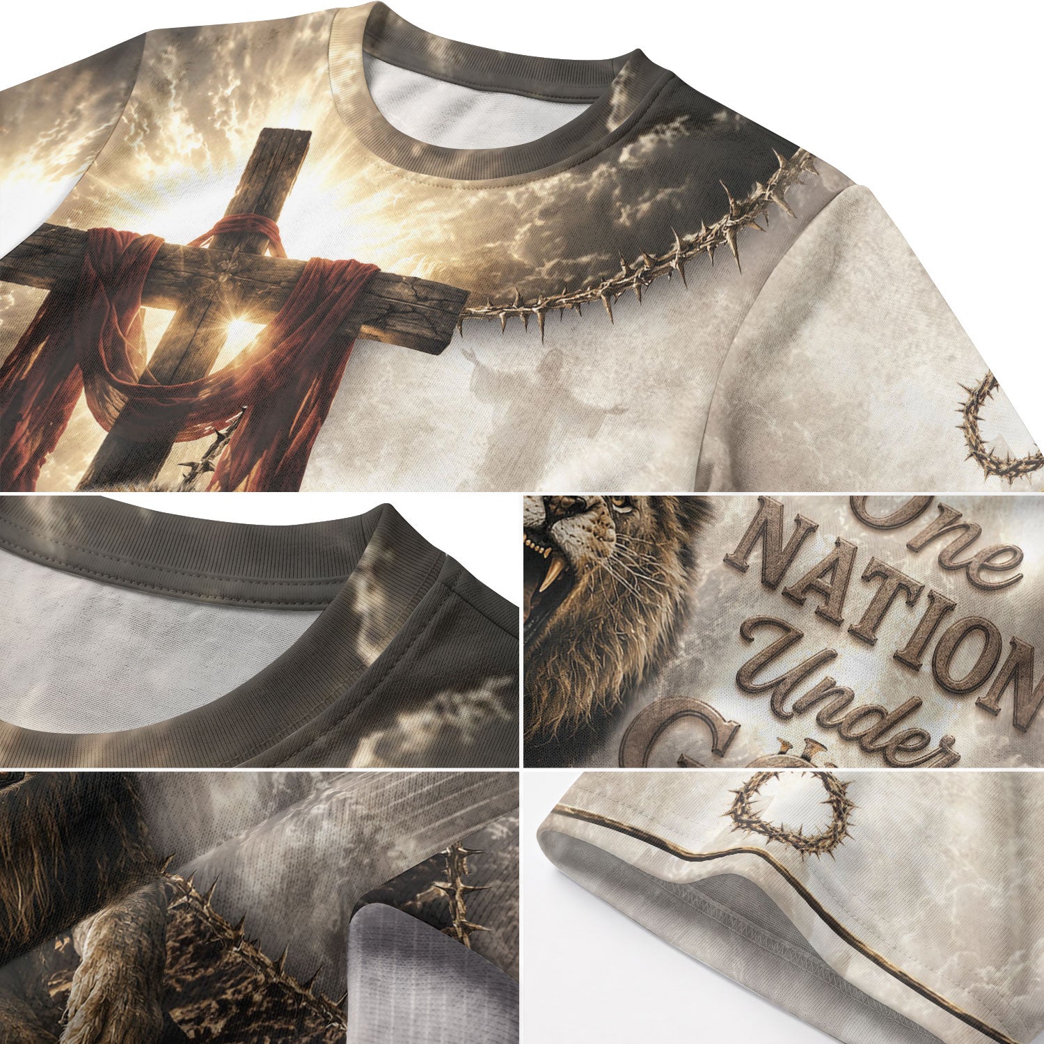 One Nation Under God Lion Wings Cross 3D Men Shirt Christian Graphic Print T-Shirt