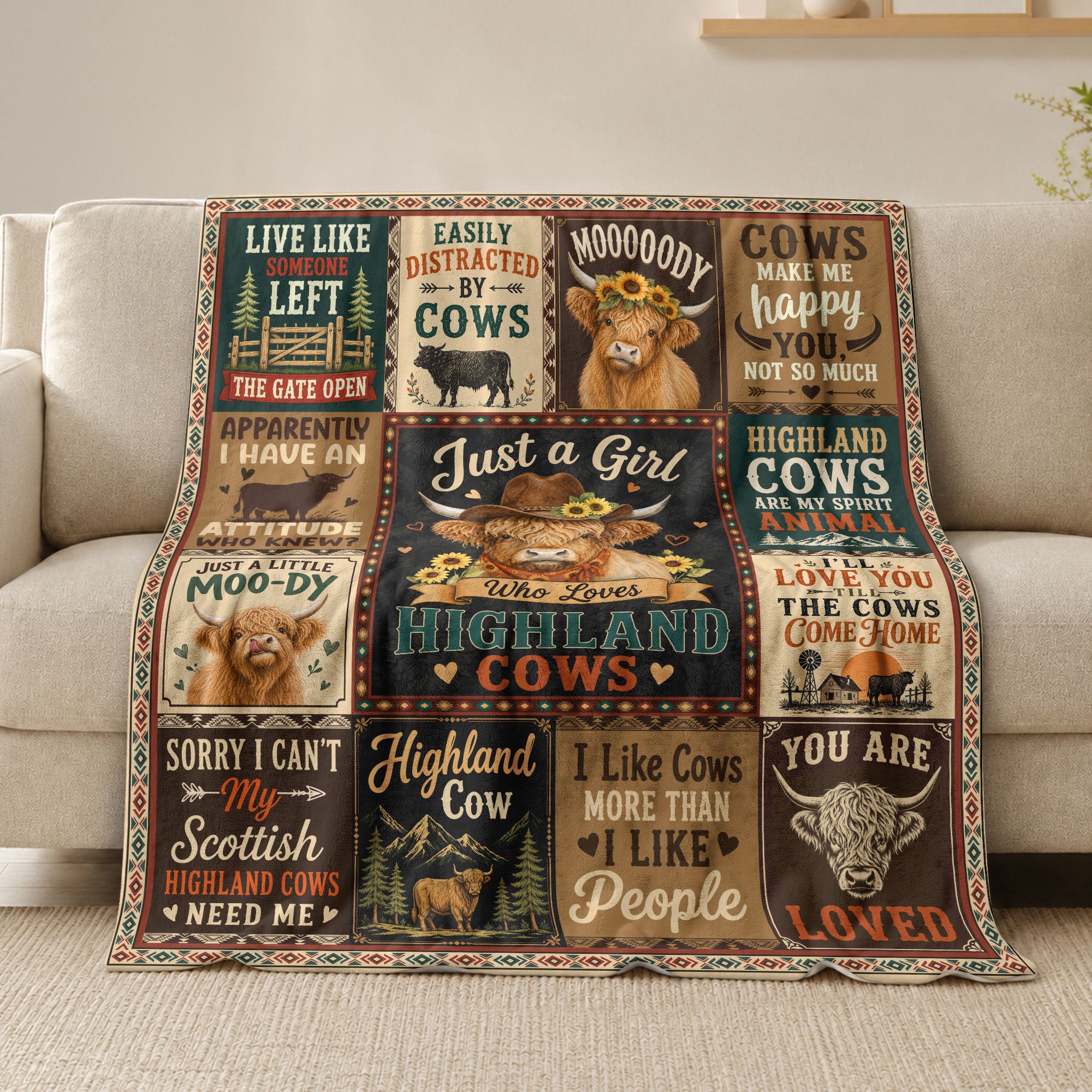 Just A Girl Who Loves Highland Cows Farm Animal Throw Blanket Soft Cozy Gift Idea