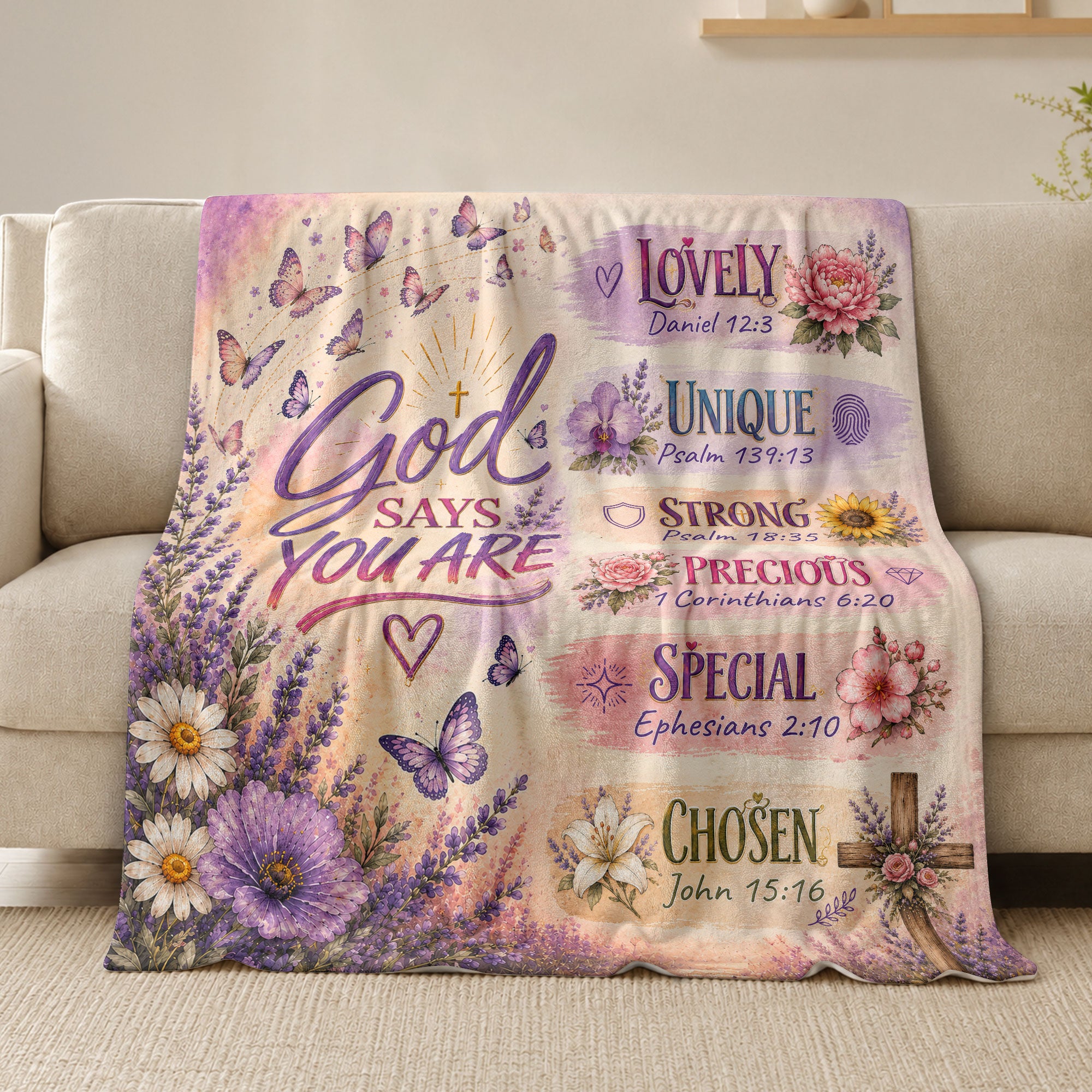 God Says You Are Blanket Floral Christian Bible Verse Throw Cozy Religious Scripture Gift
