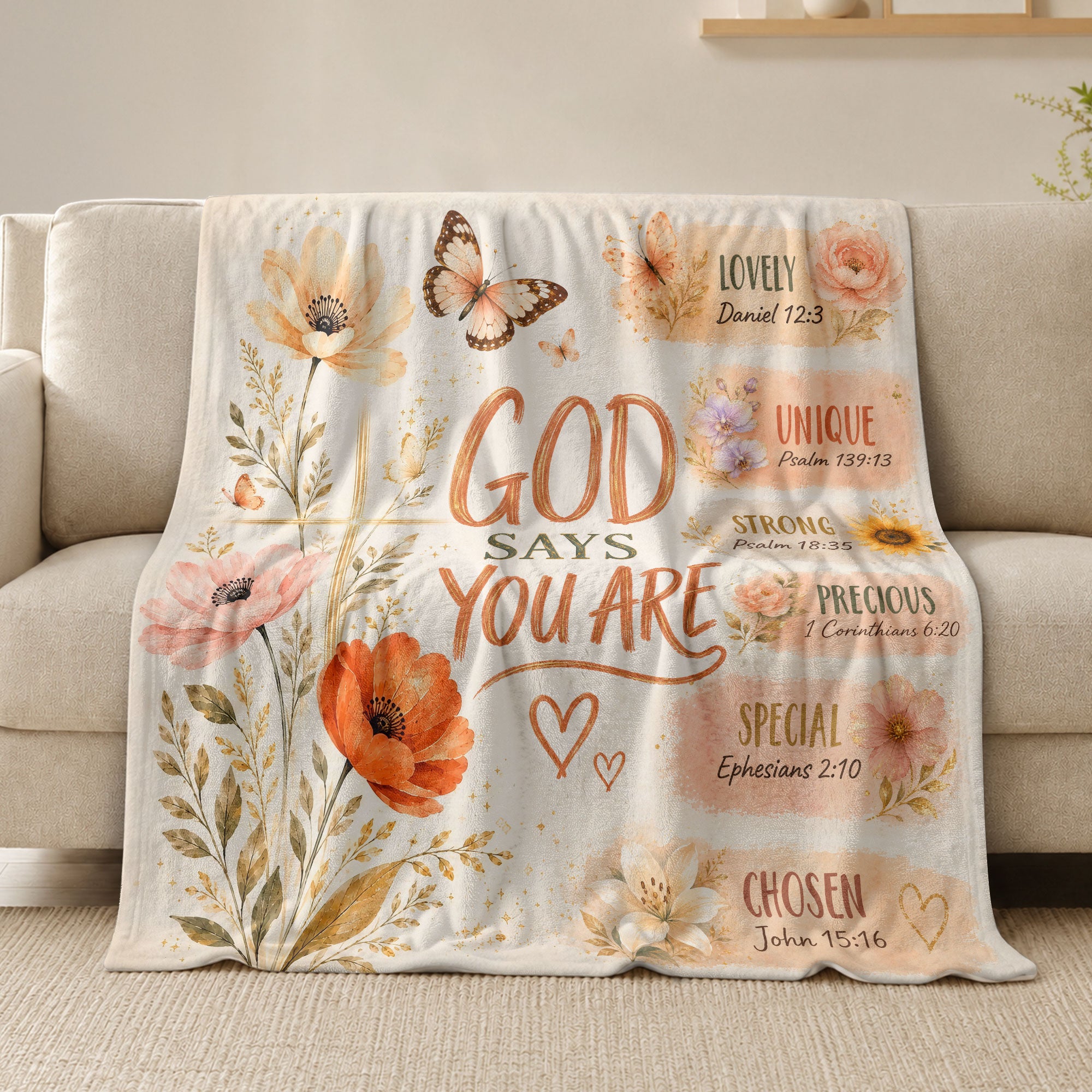God Says You Are Blanket Floral Christian Bible Verse Scripture Cross Decor Religious Gift