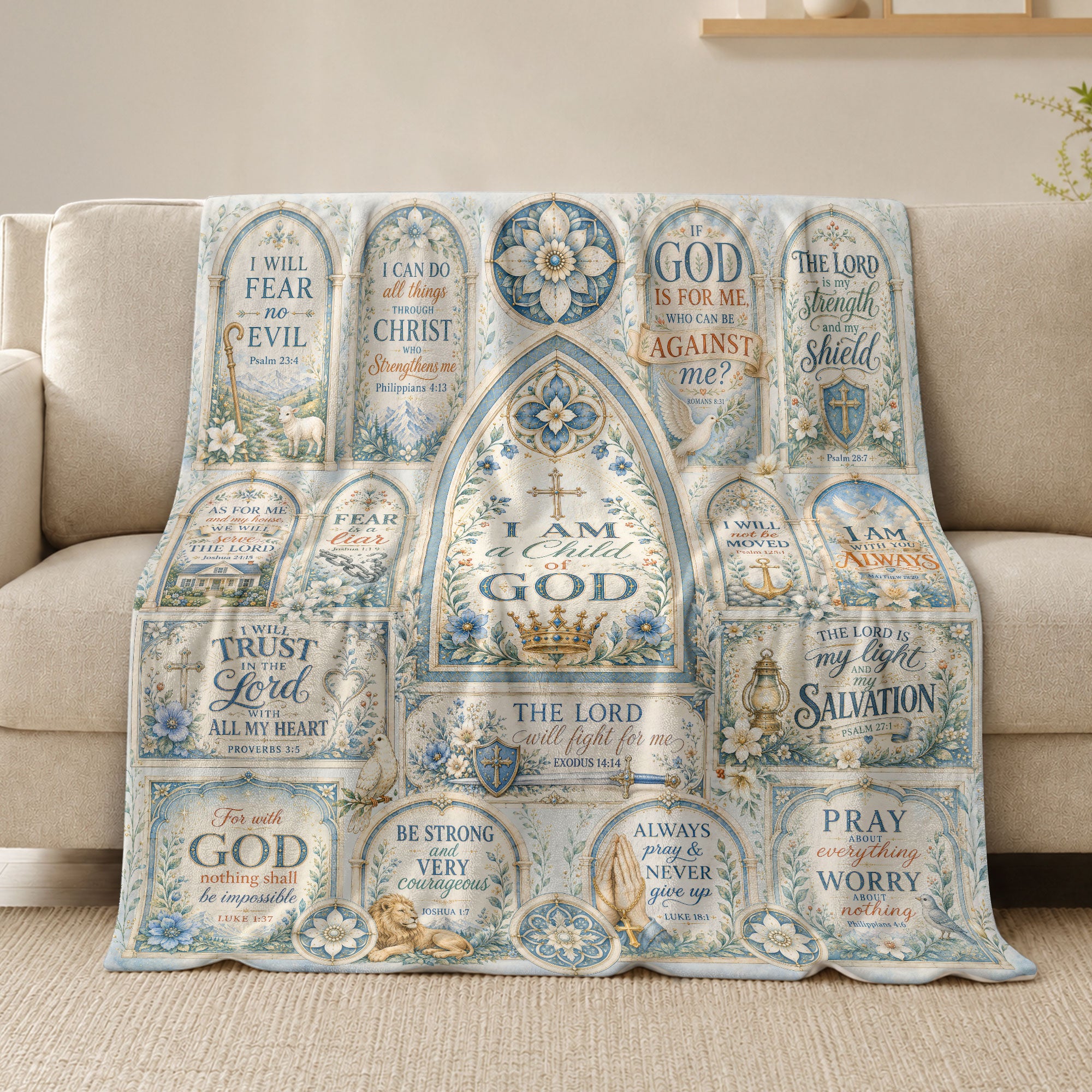I Am A Child Of God Blanket Blue Floral Christian Bible Verse Religious Scripture Gift