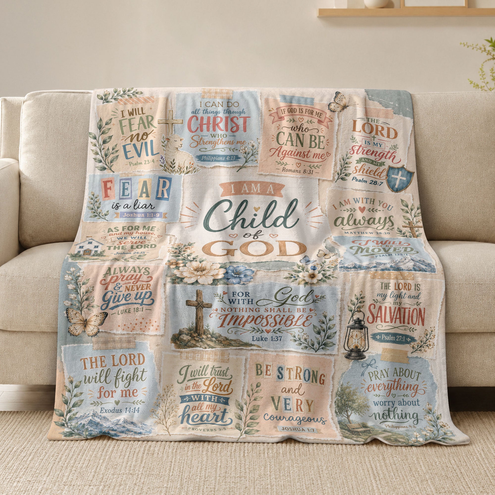 I Am A Child Of God Blanket Floral Scrapbook Christian Bible Verse Scripture Decor Gift