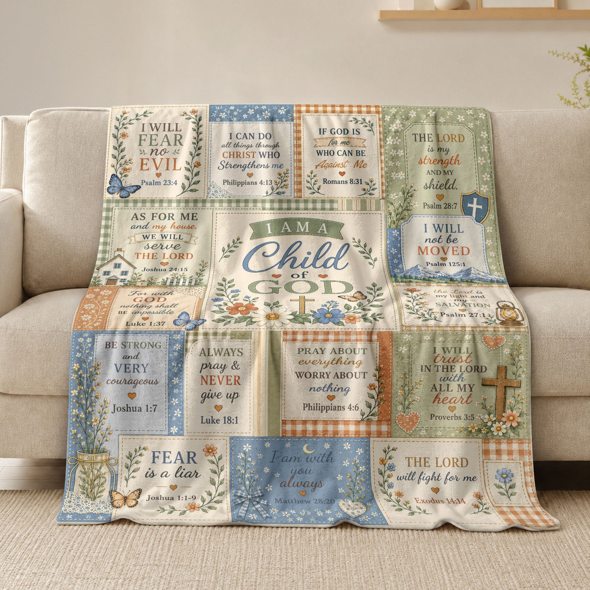 I Am A Child Of God Blanket Patchwork Floral Christian Bible Verse Scripture Home Gift
