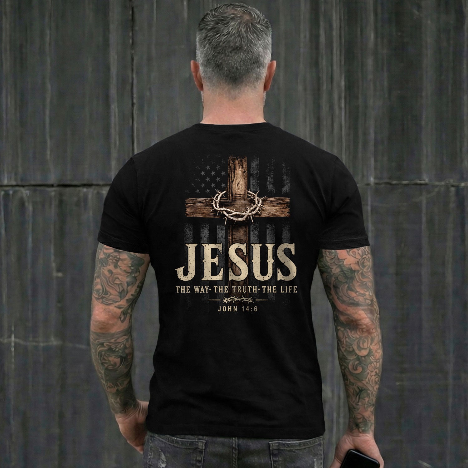 Jesus The Way The Truth The Life Men T-Shirt John 14 6 Wooden Cross Christian Graphic Tee