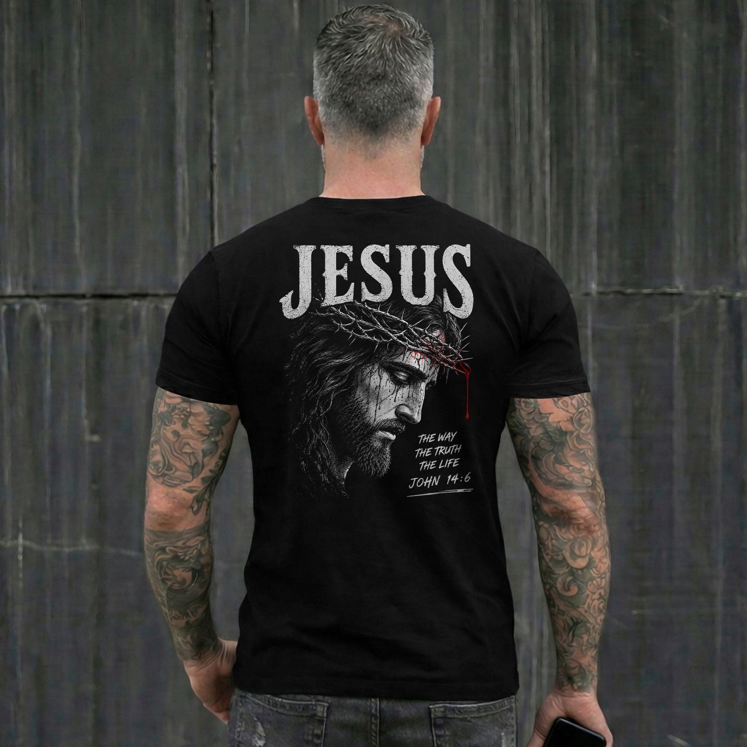 Jesus Shirt The Way The Truth The Life Men T-Shirt Crown of Thorns Christian Faith Tee
