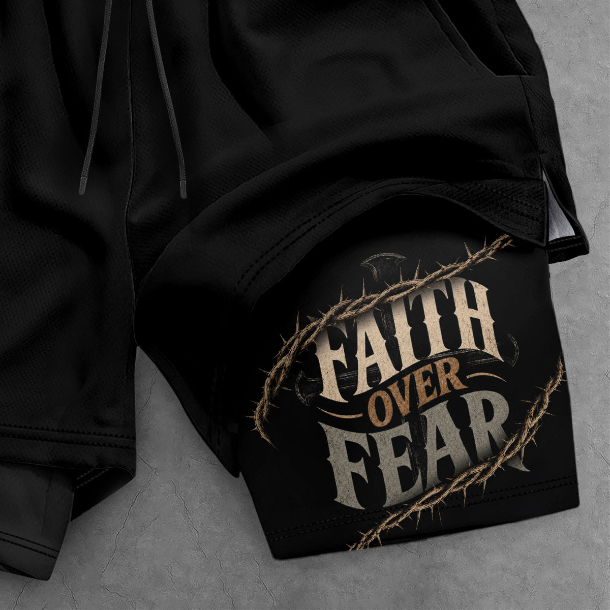 Men's Faith Over Fear Double Layer Track Shorts - Christian Psalm 27:1 Gym Shorts - Rust Field Wear