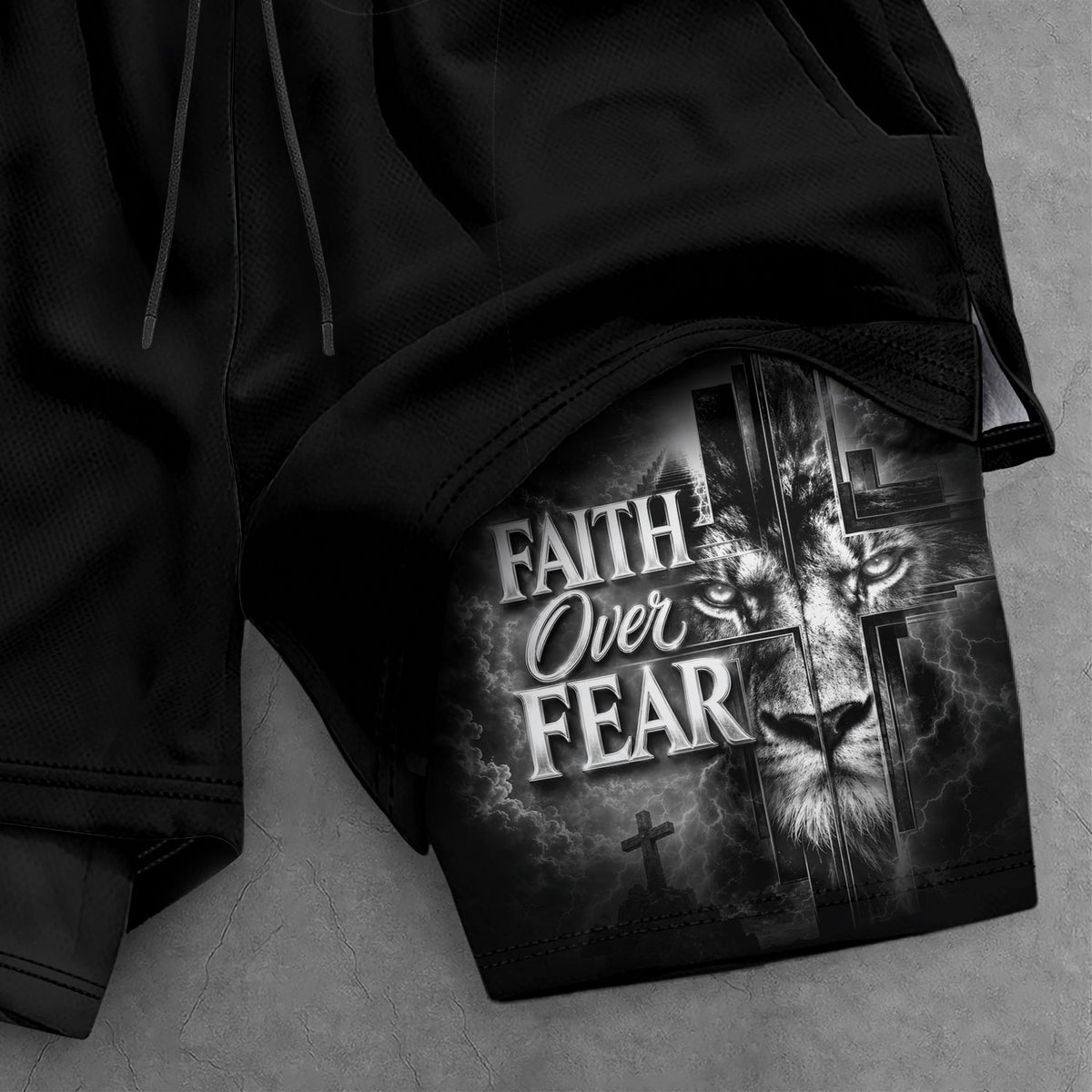 Faith Over Fear Mens Double Layer Track Shorts Christian Gym Athletic Shorts Psalms 118:6 - Rust Field Wear