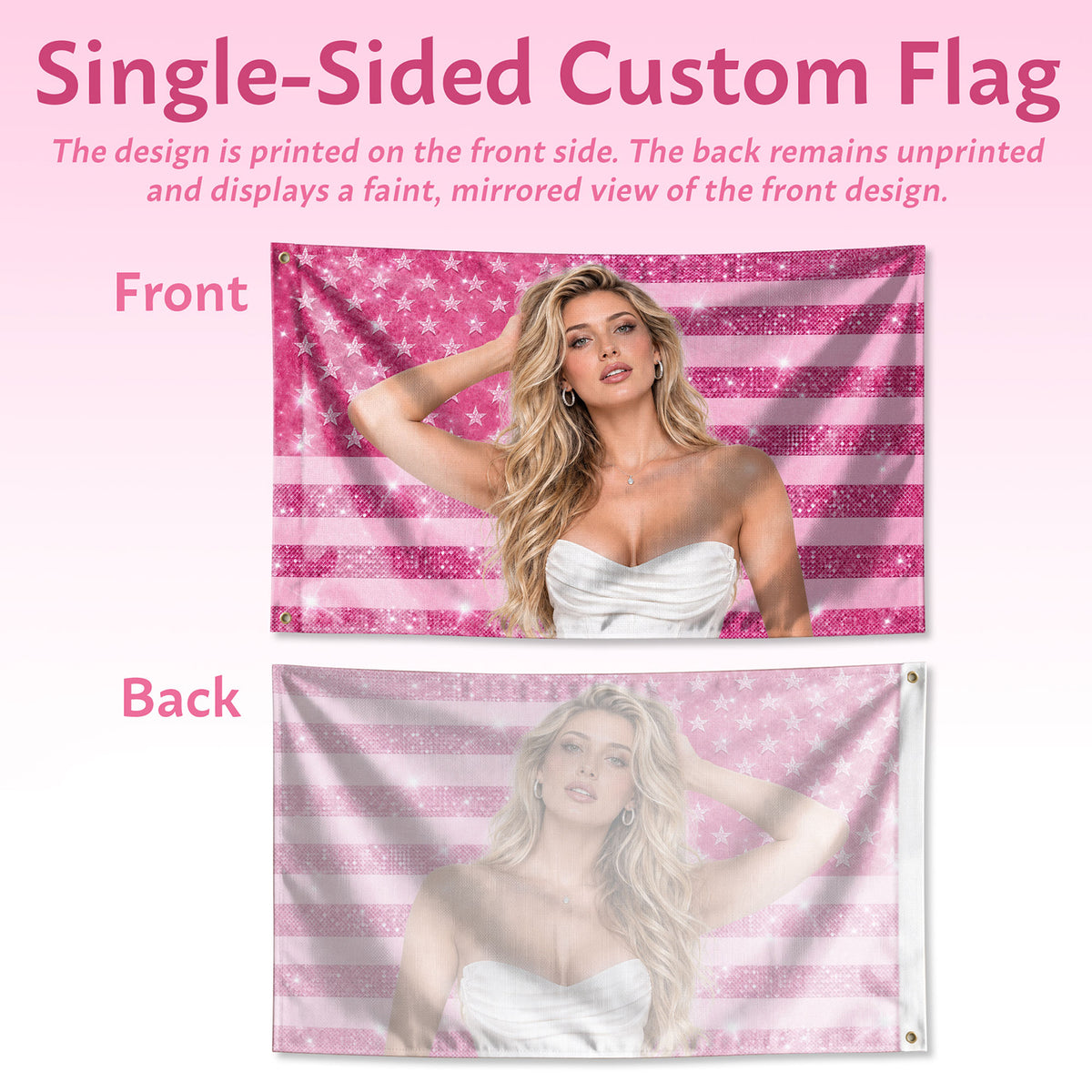 Pink Flag Custom with Pink Glitter Butterfly Photo Collage, Custom Flag with Picture, Pink American Flag Custom, Rustfield Co. - Rust Field Wear