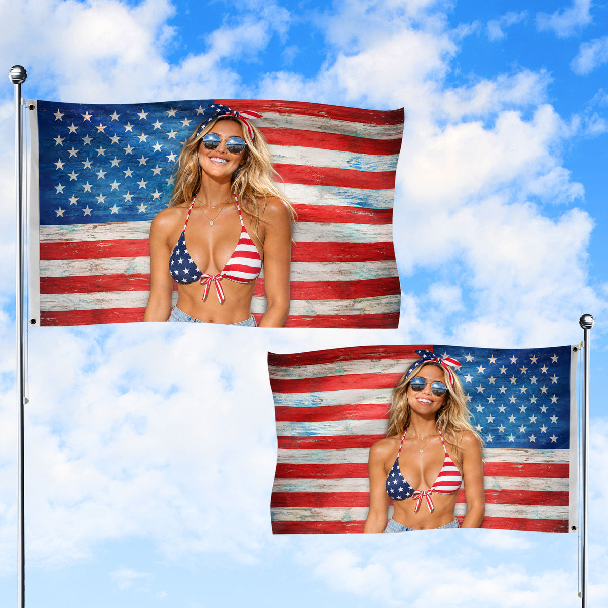 Custom American Flag with Photo Personalized Rustic Wood Picture Flag USA Decor Gift - Rust Field Wear