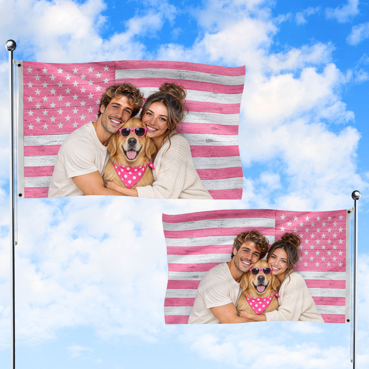 Custom American Flag with Photo Personalized Pink Wood Texture Picture Flag USA Decor - Rust Field Wear
