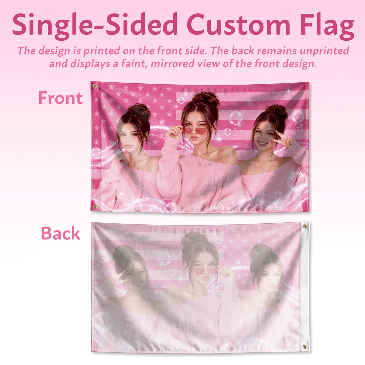 Custom Pink USA Flag Butterfly Photo Collage Wall Banner Personalized American Flag - Rust Field Wear