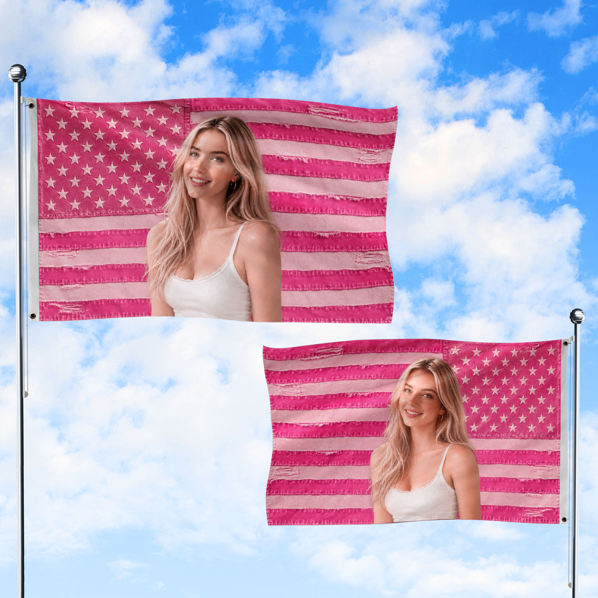 Custom Pink Distressed USA Flag Portrait Photo Collage Banner Wall Art Tapestry Piece