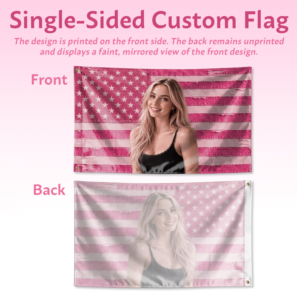 Custom Pink Distressed USA Flag Portrait Photo Collage Banner Personalized American Flag - Rust Field Wear