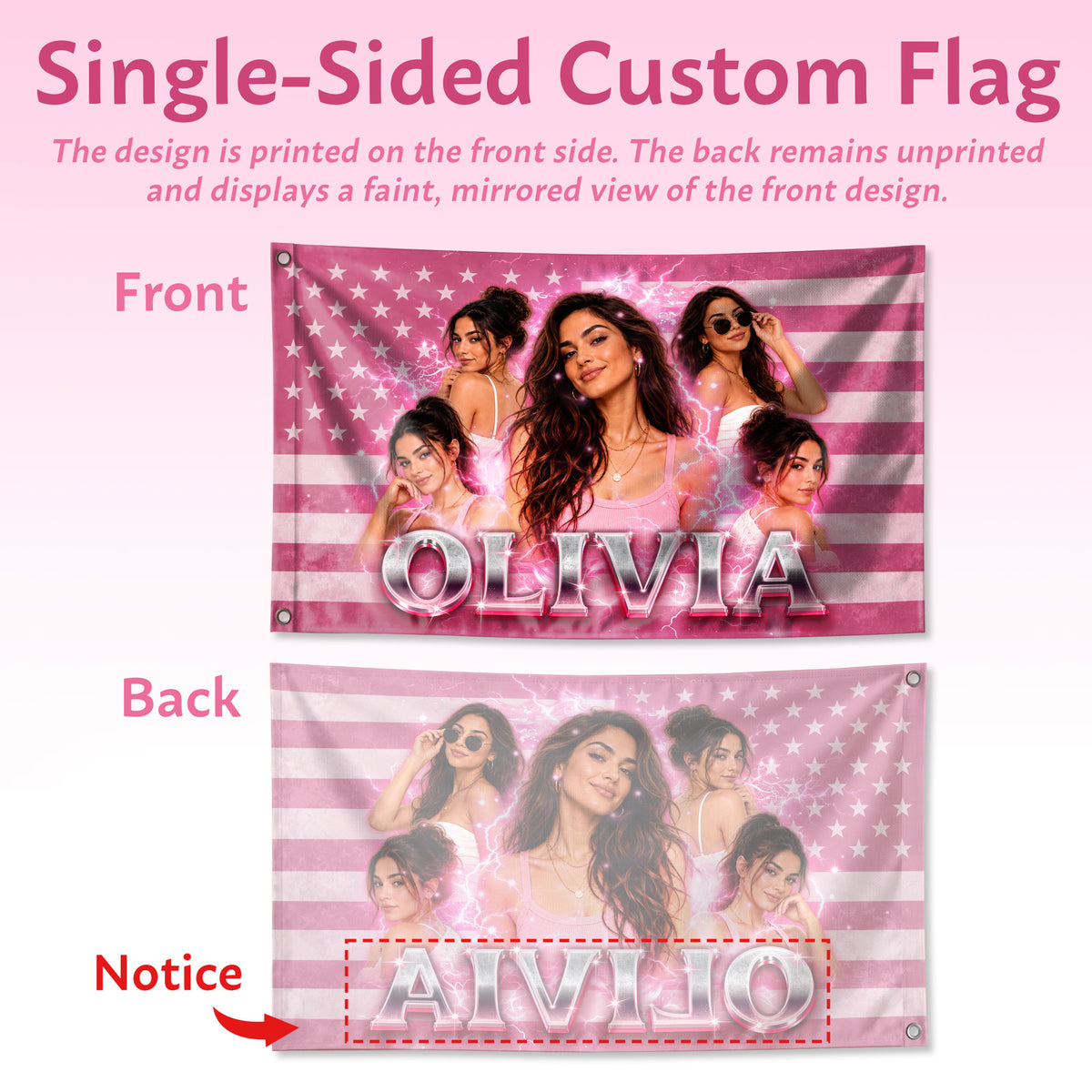 Custom Photo American Flag Personalized Pink Lightning Name USA Picture Flag Gift - Rust Field Wear