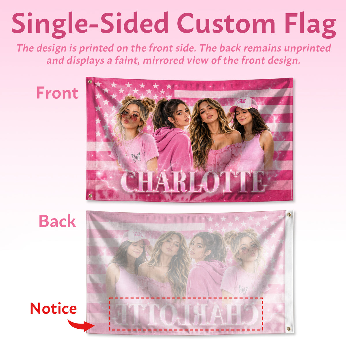 Custom Name Photo Collage Flag American Stars Stripes Wall Hanging Display Banner - Rust Field Wear