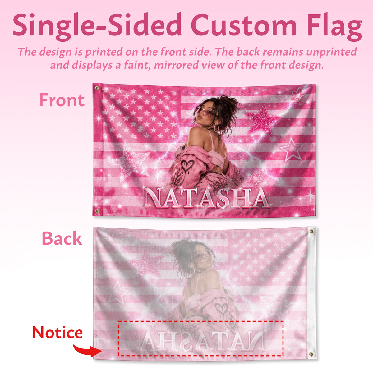 Custom Name Photo Flag American Stars Sparkle Glitter Wall Hanging Display Banner - Rust Field Wear