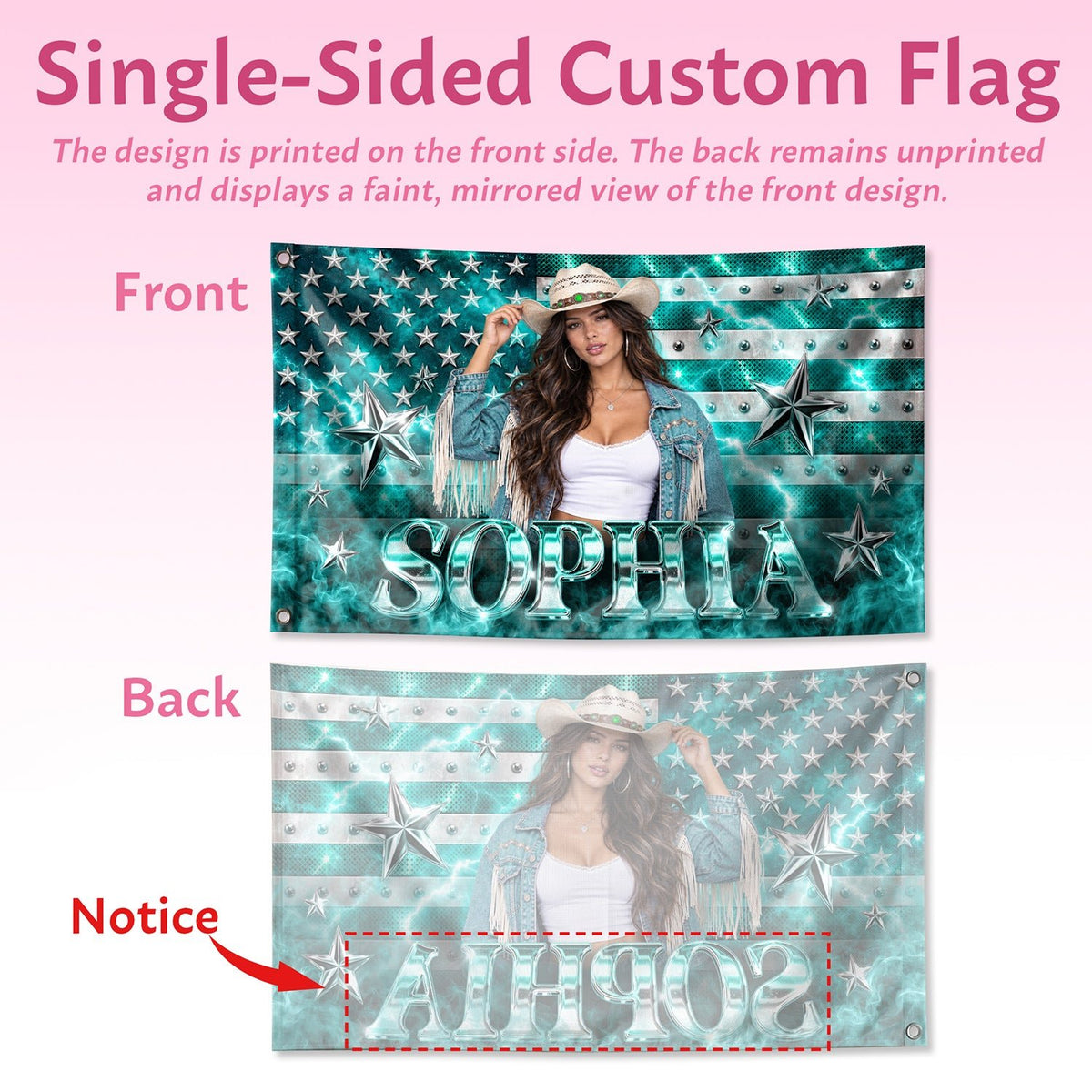 Aesthetic Teal American Flag Custom Photo Graphic Banner Retro Wall Hanging Display - Rust Field Wear